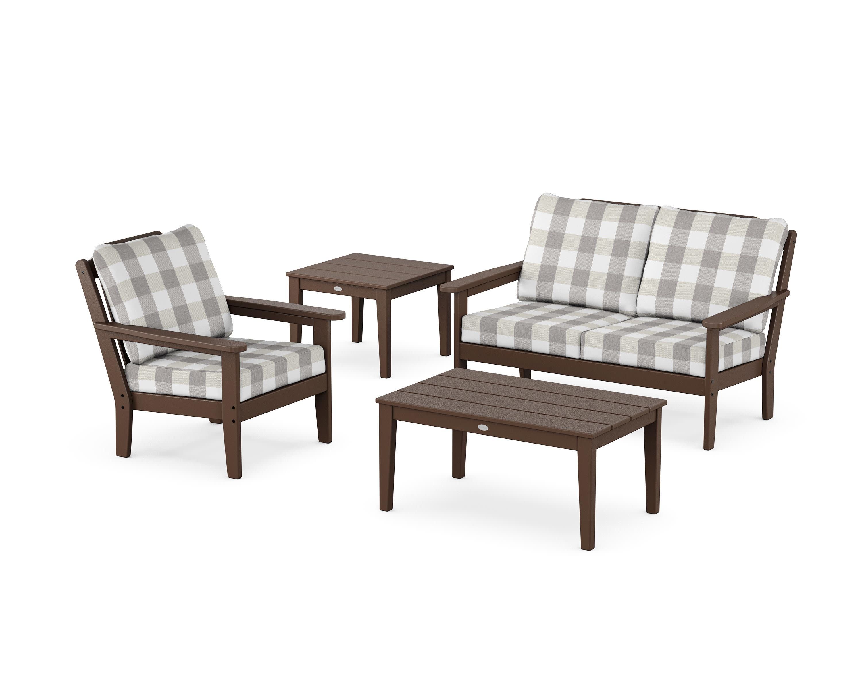 Wovendale 4-Piece Deep Seating Set in Mahogany / Buffalo Plaid Grey Mist