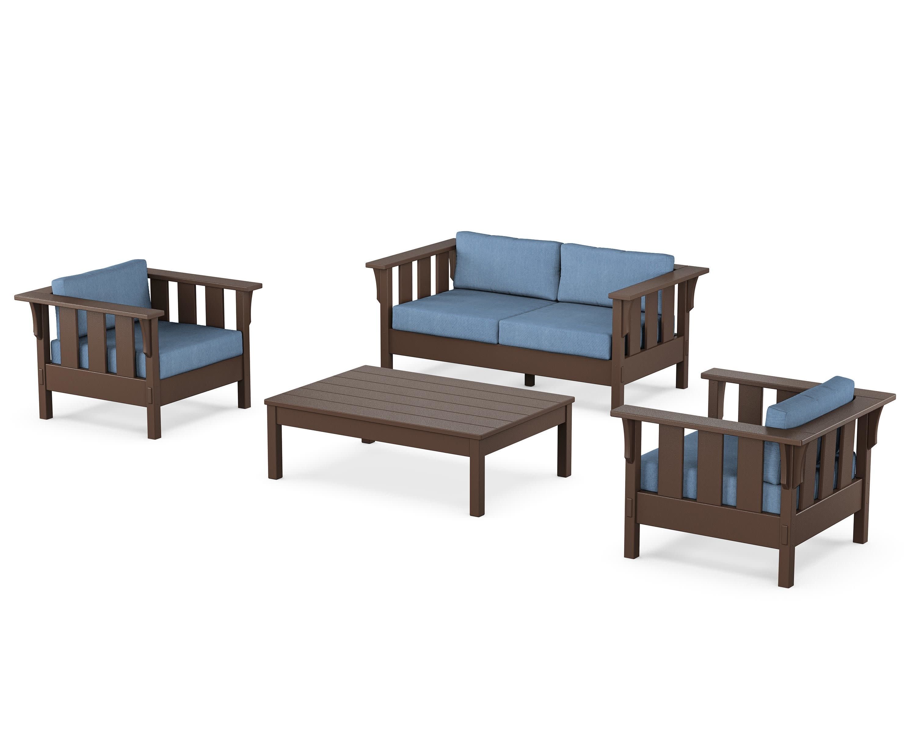 Acadia 4-Piece Deep Seating Set with Loveseat in Mahogany / Sky Blue