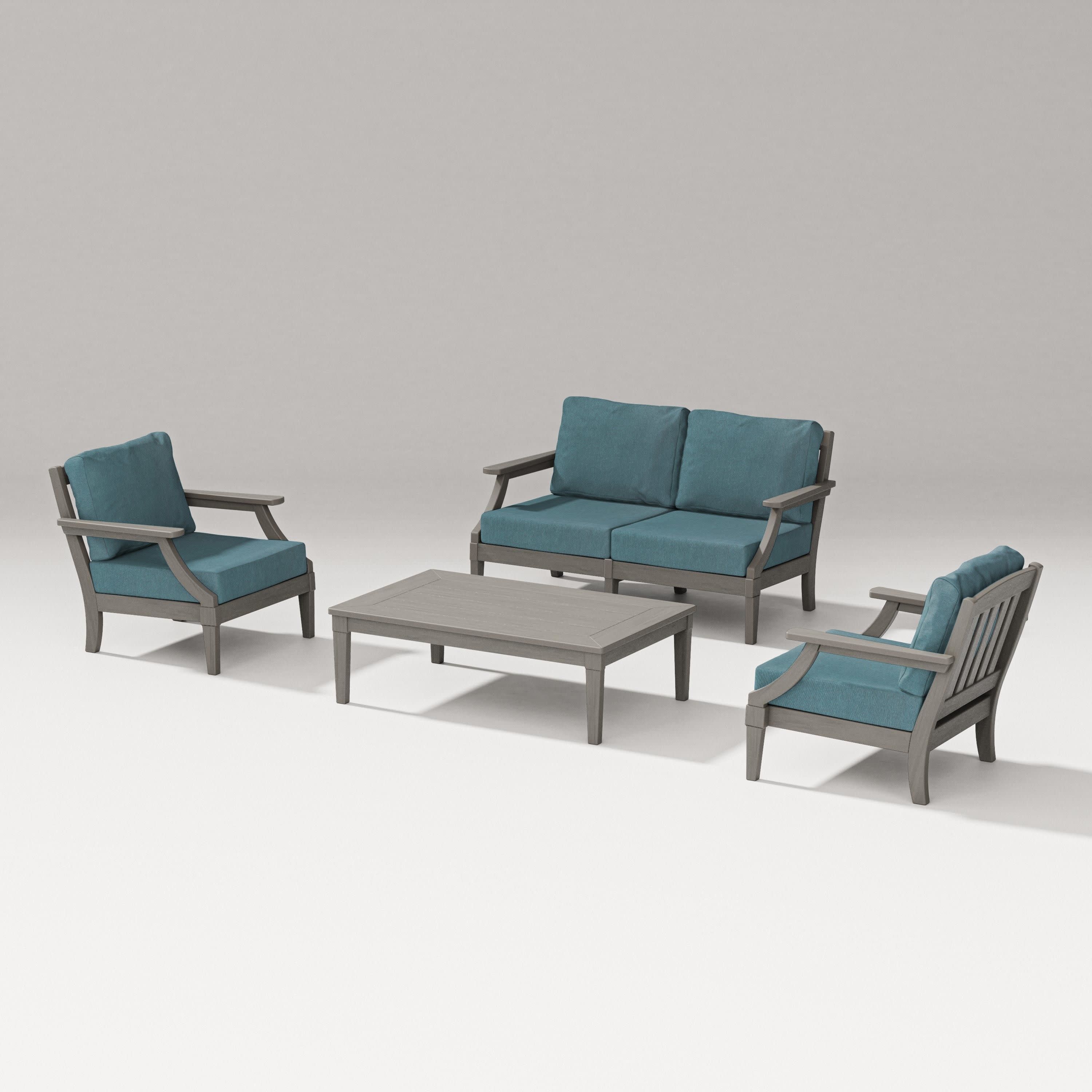 Estate Lounge 4-Piece Loveseat Set in Driftwood / Ocean Teal