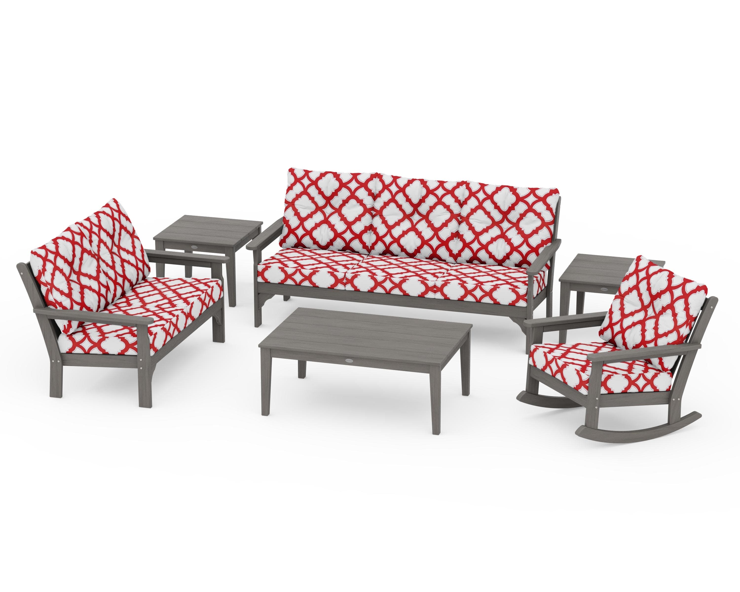 Vineyard 6-Piece Deep Seating Set in Driftwood / Trellis Crimson