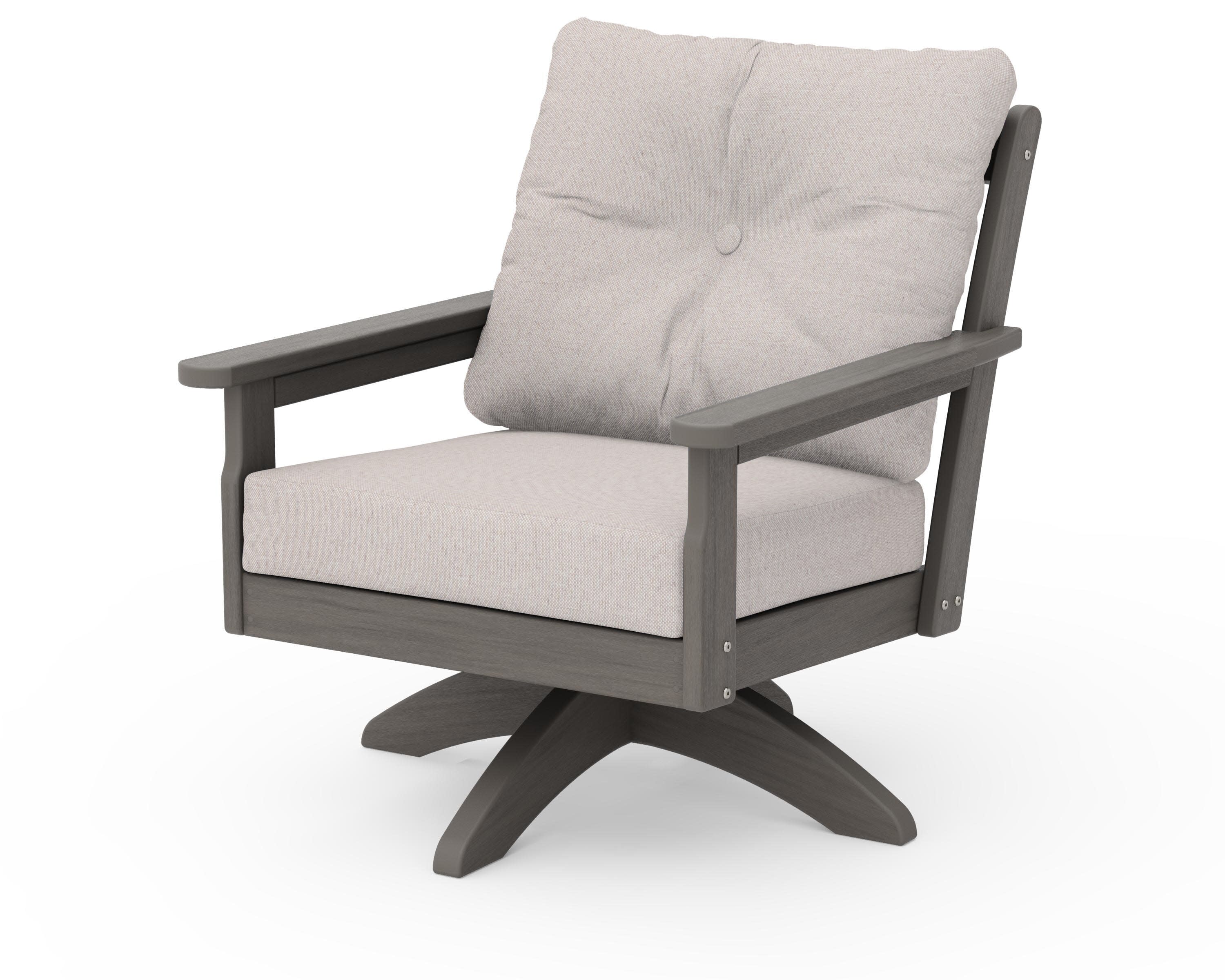 Vineyard Deep Seating Swivel Chair in Driftwood / Dune Burlap