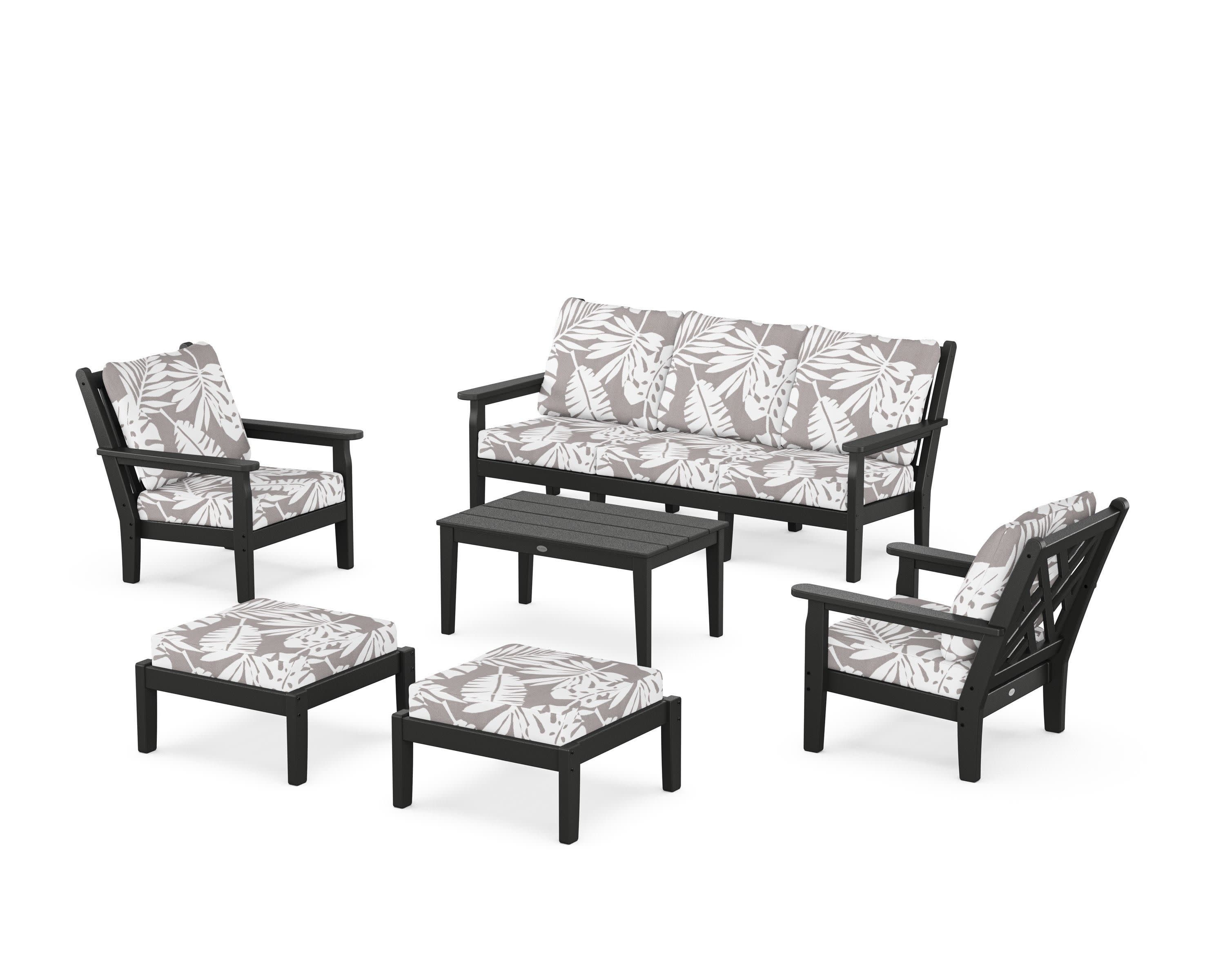Chippendale 6-Piece Lounge Sofa Set in Black / Leaf Grey Mist