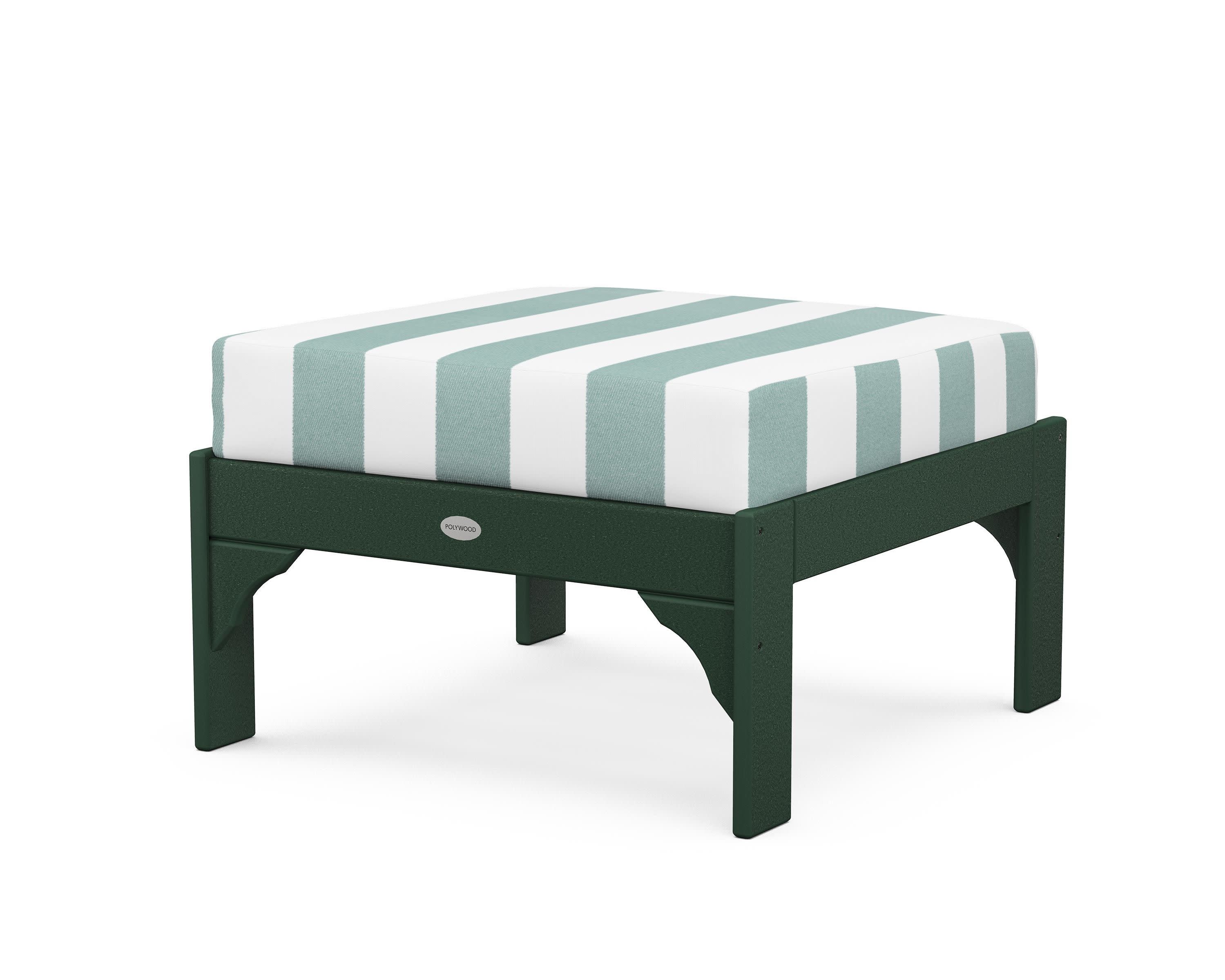 Vineyard Deep Seating Ottoman in Green / Cabana Stripe Glacier Spa