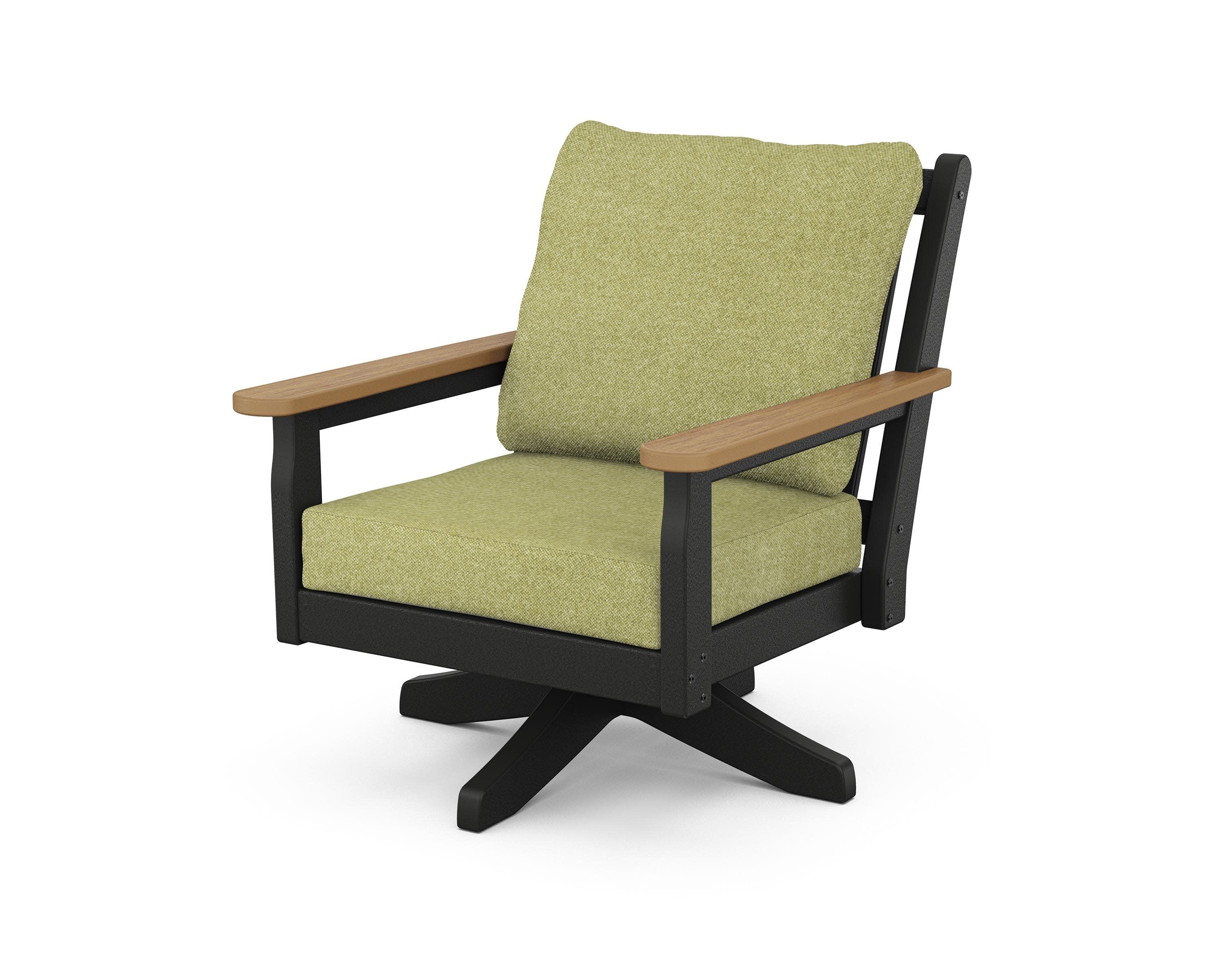 Chippendale Deep Seating Swivel Chair in Black / Natural / Chartreuse Boucle