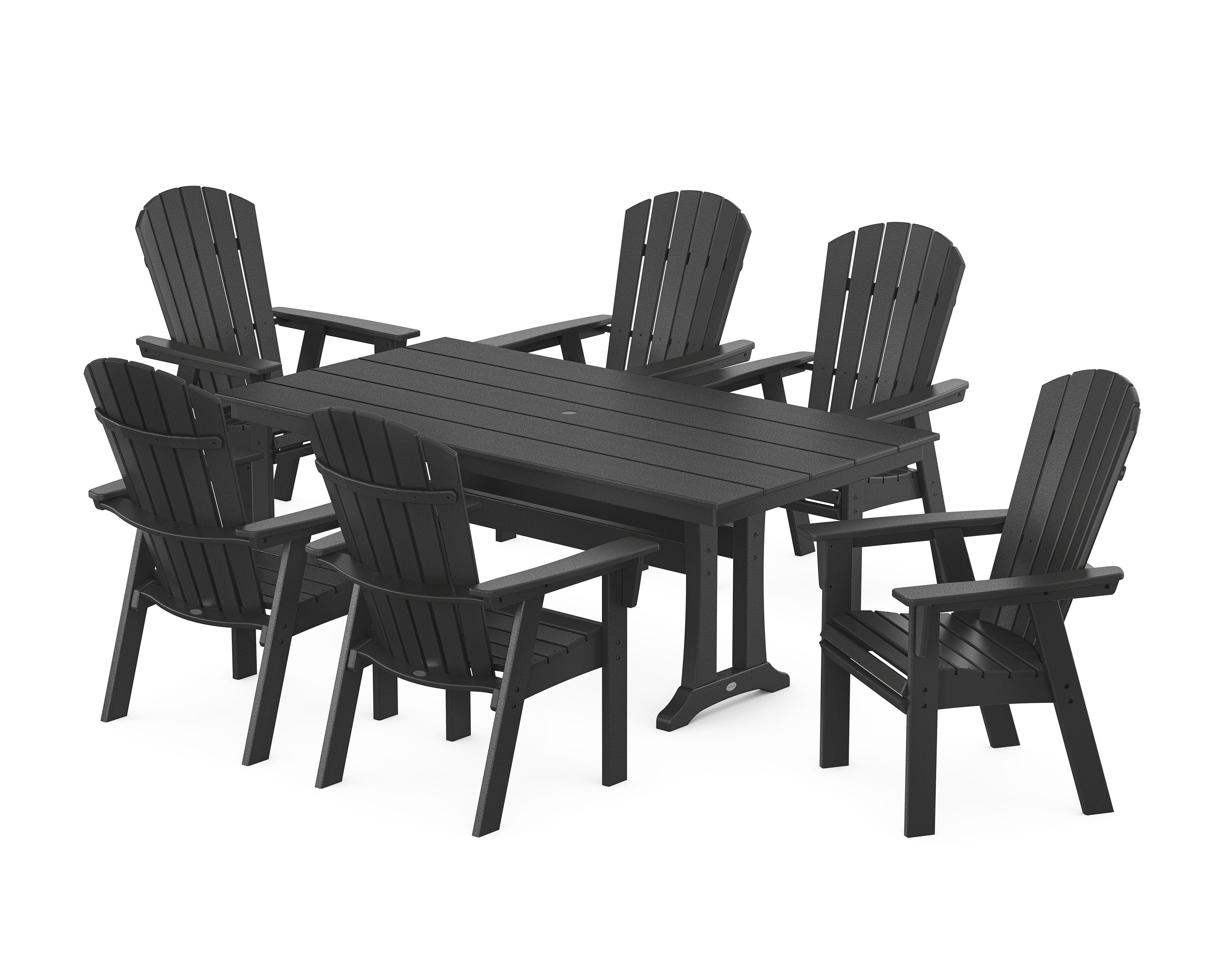 Nautical Curveback Adirondack 7-Piece Farmhouse Dining Set with Trestle Legs in Black