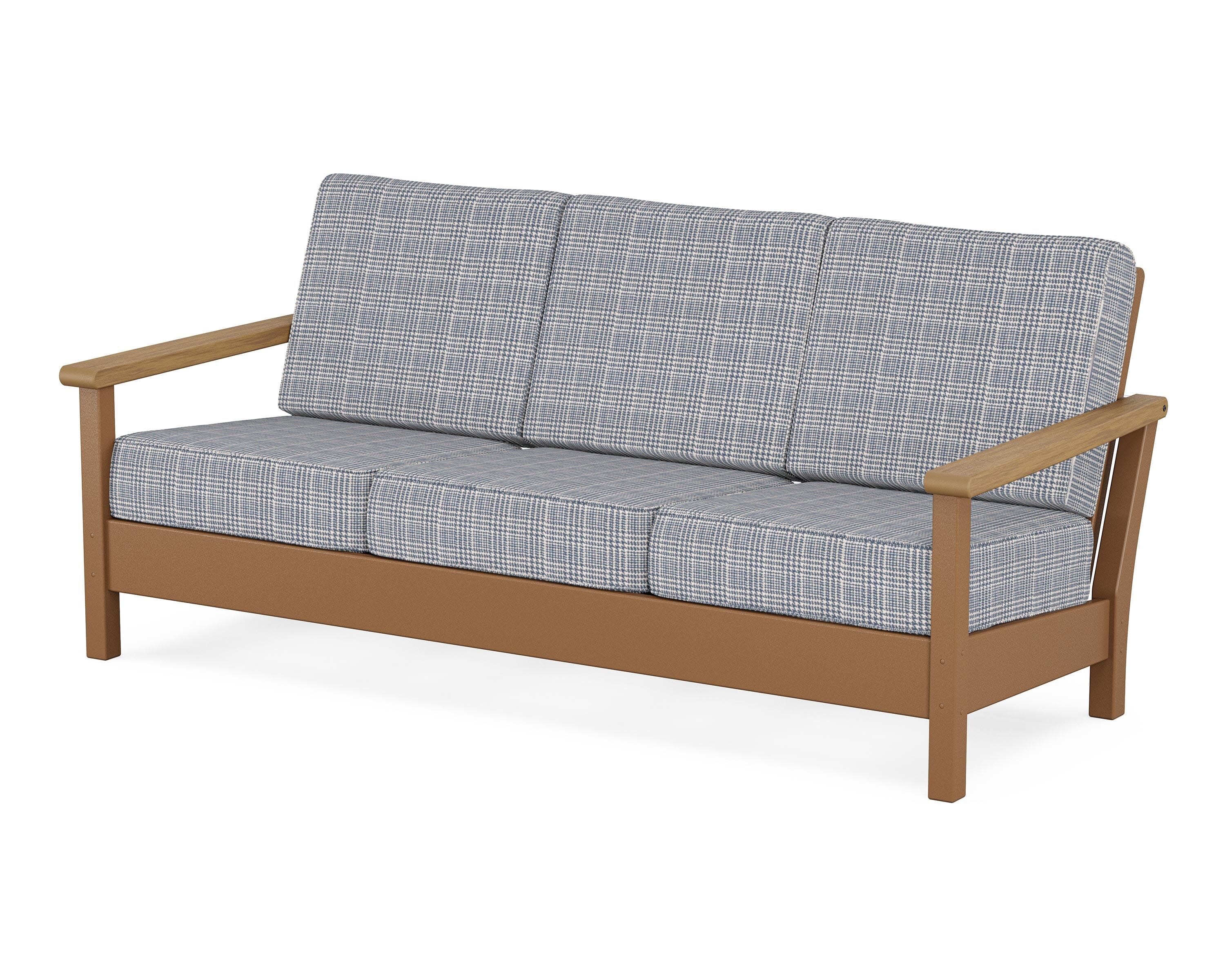 Harbour Deep Seating Sofa in Teak / Natural / Houndstooth Sky Blue