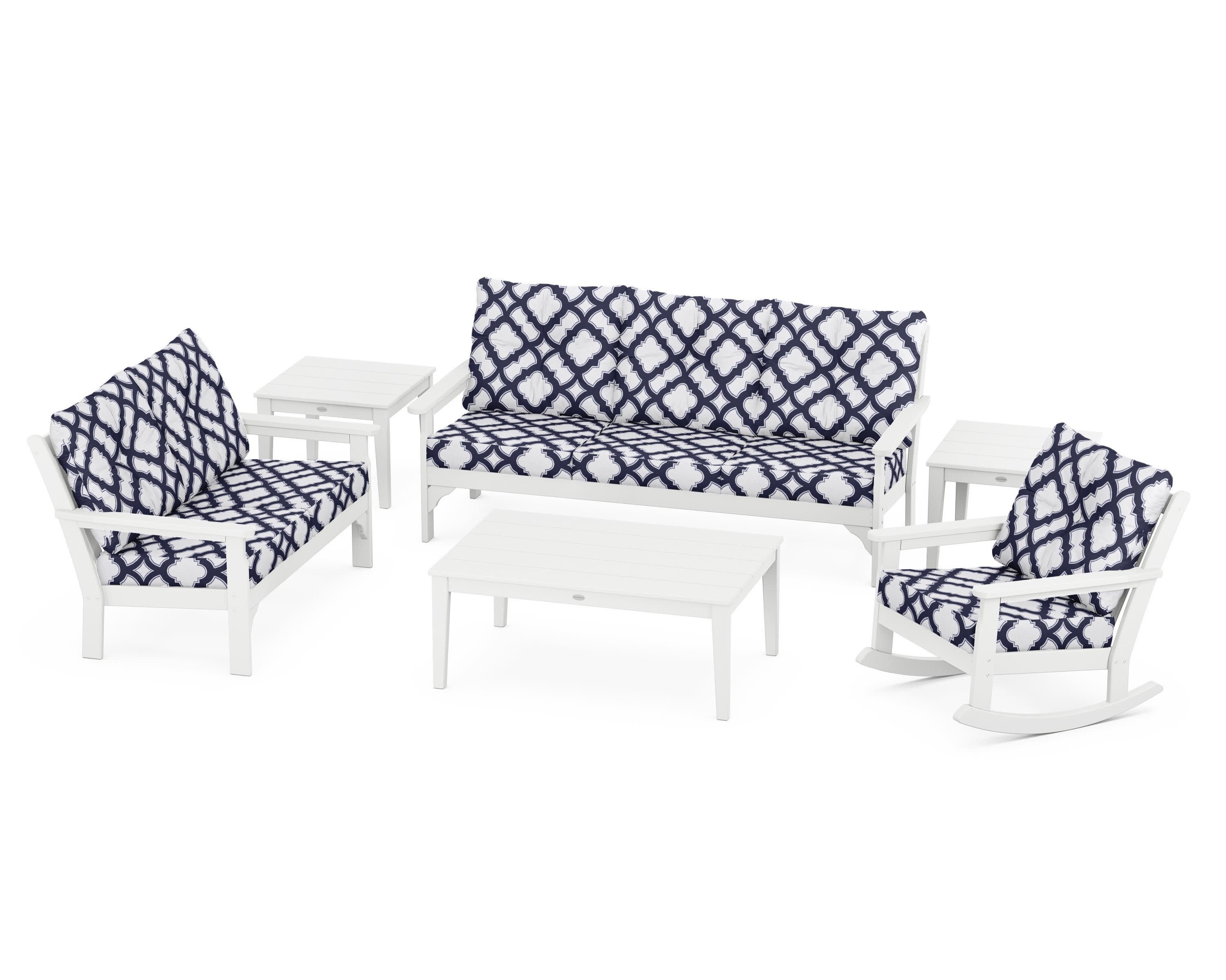Vineyard 6-Piece Deep Seating Set in White / Trellis Navy