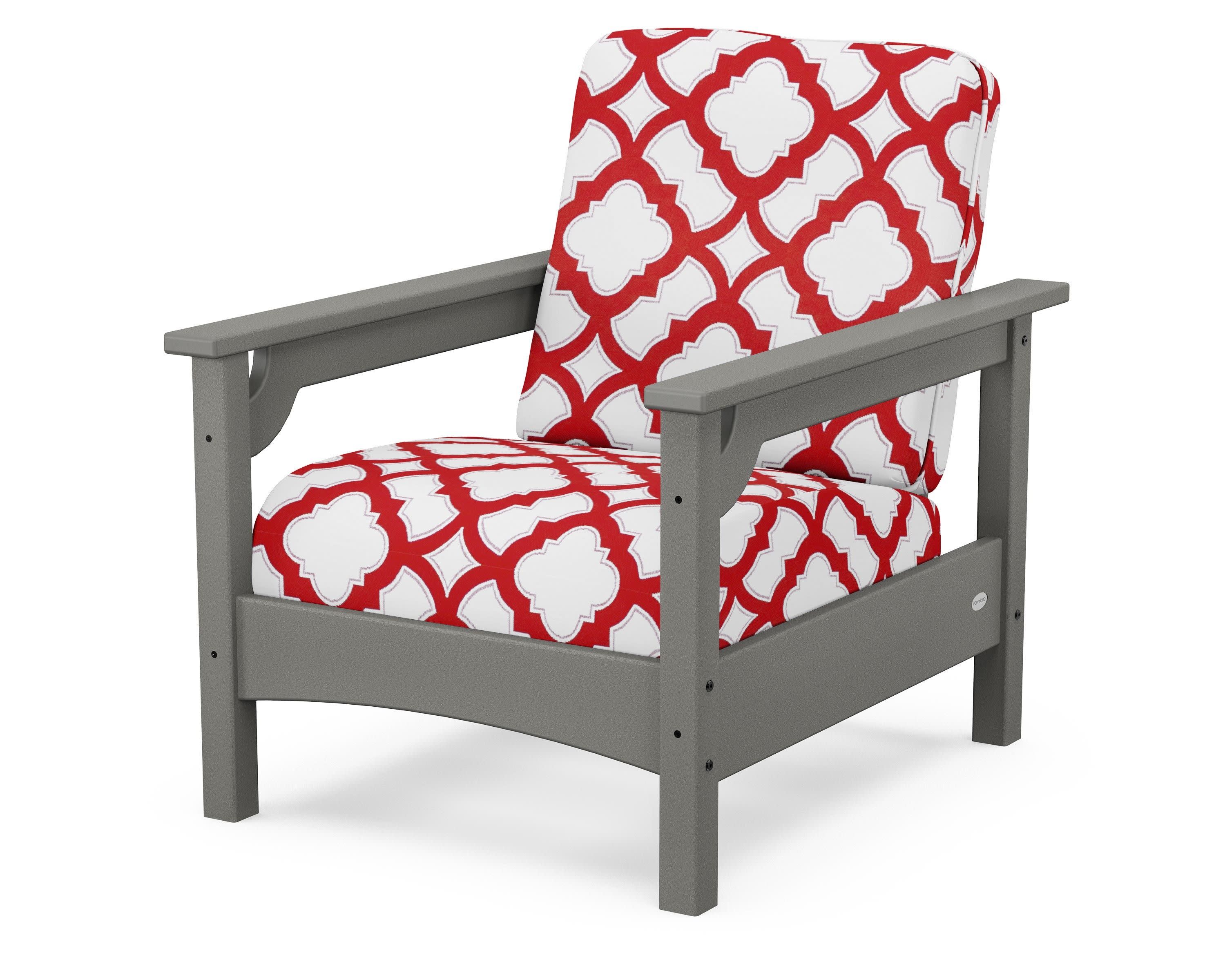 Club Chair in Slate Grey / Trellis Crimson