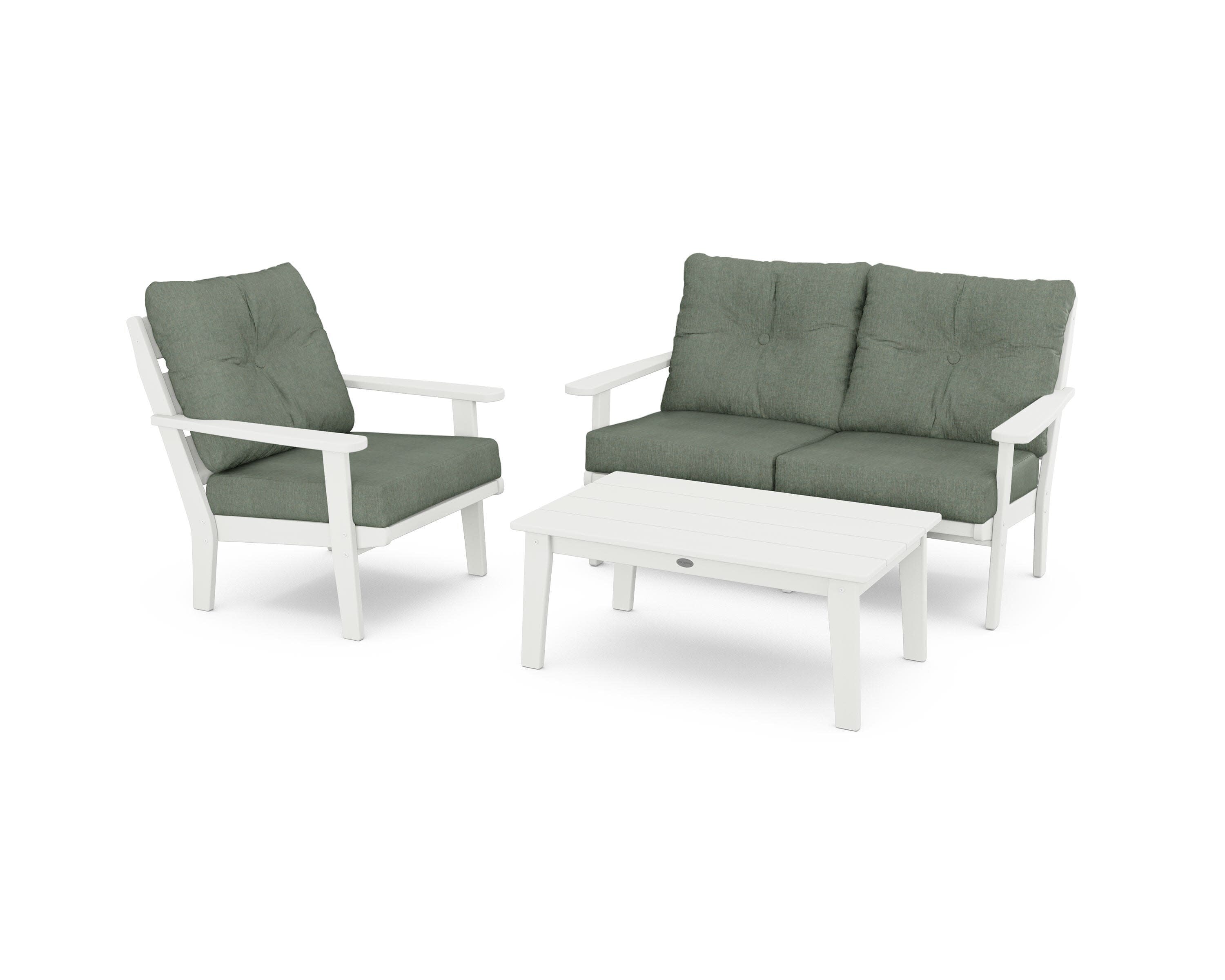 Lakeside 3-Piece Deep Seating Set in Vintage White / Cast Sage