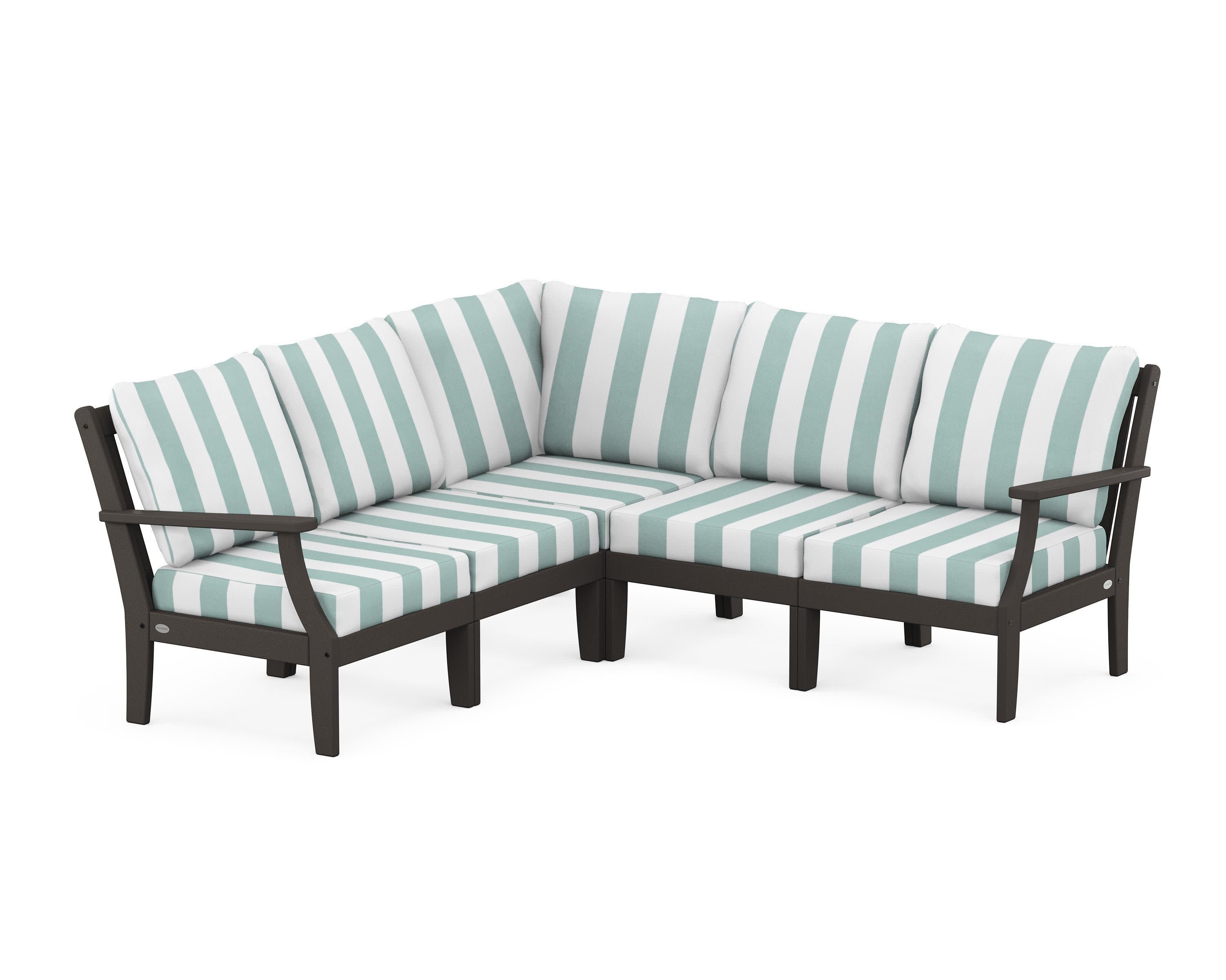 Braxton Modular 5-Piece Deep Seating Set in Vintage Coffee / Cabana Stripe Glacier Spa