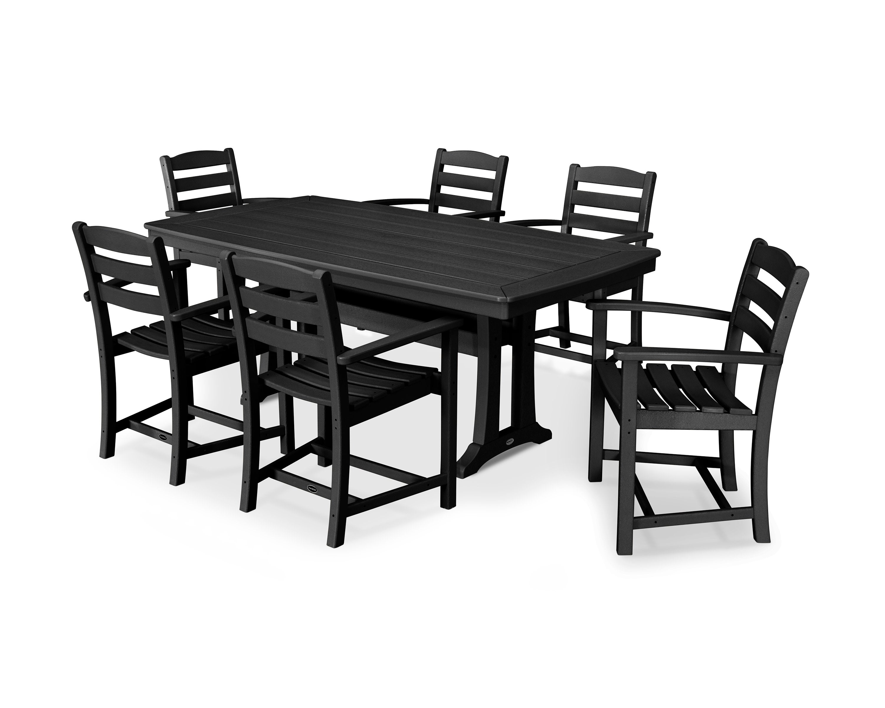 La Casa Caf 7-Piece Arm Chair Dining Set with Trestle Legs in Black