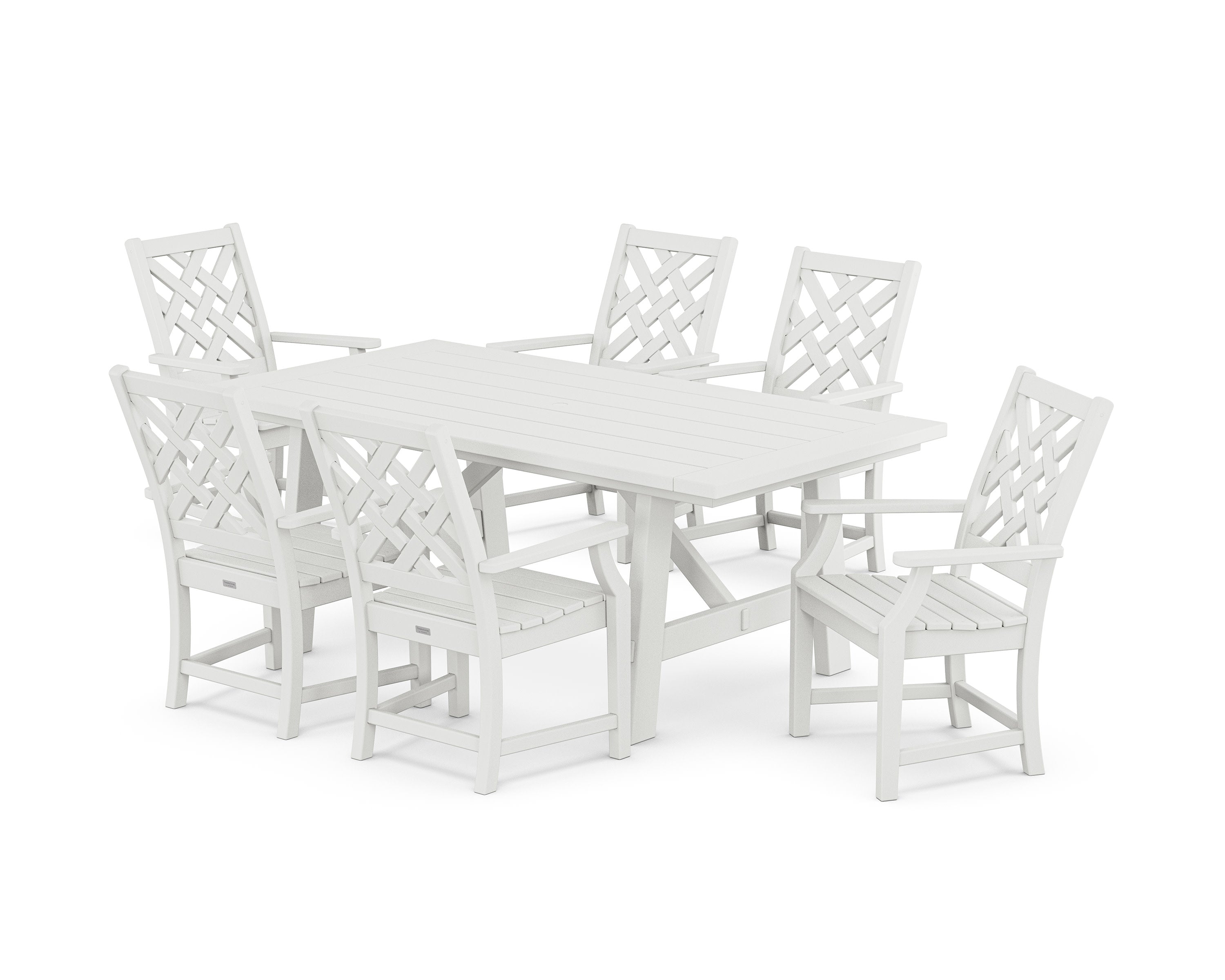Wovendale Arm Chair 7-Piece Rustic Farmhouse Dining Set in White