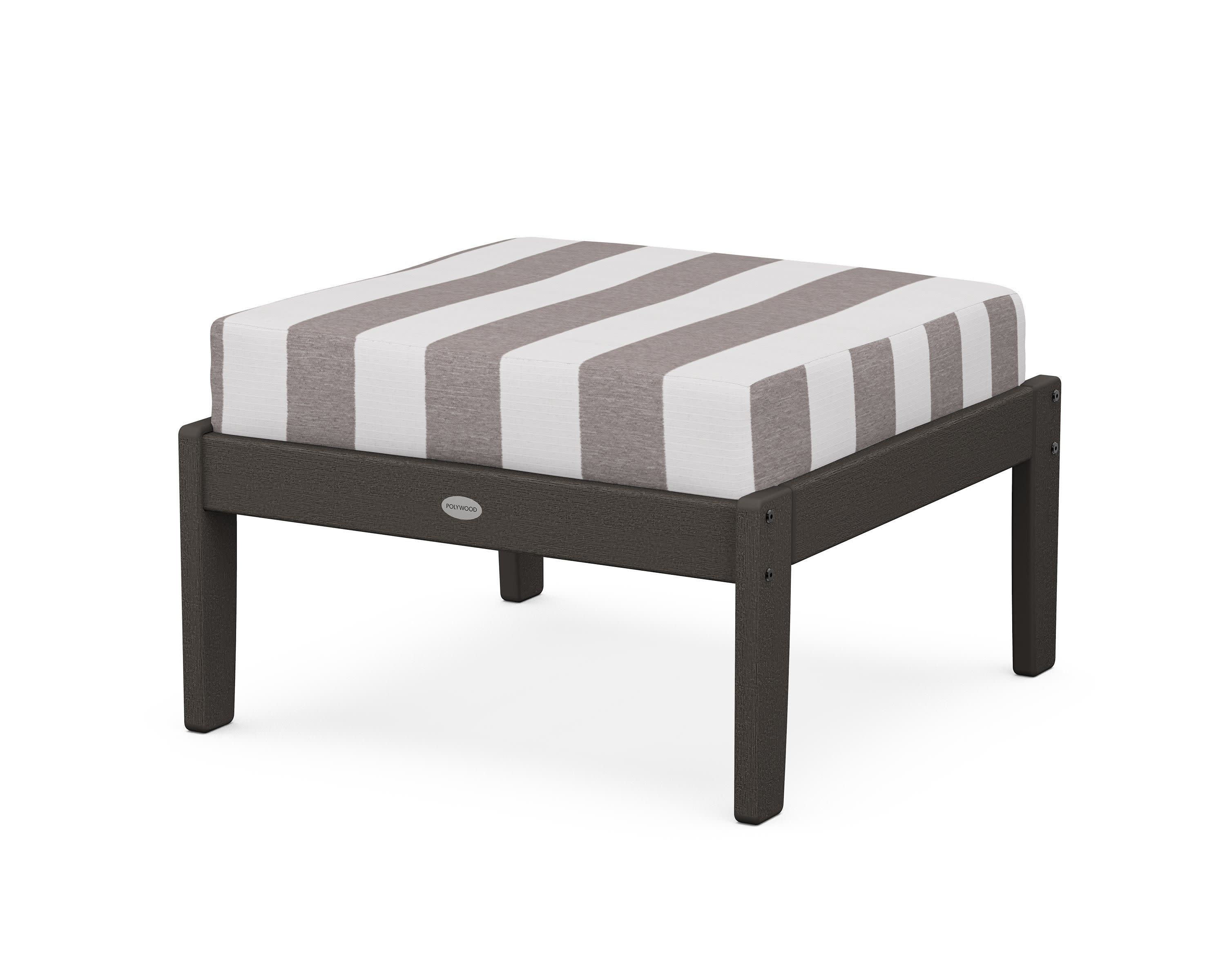 Braxton Deep Seating Ottoman in Vintage Coffee / Cabana Stripe Grey Mist