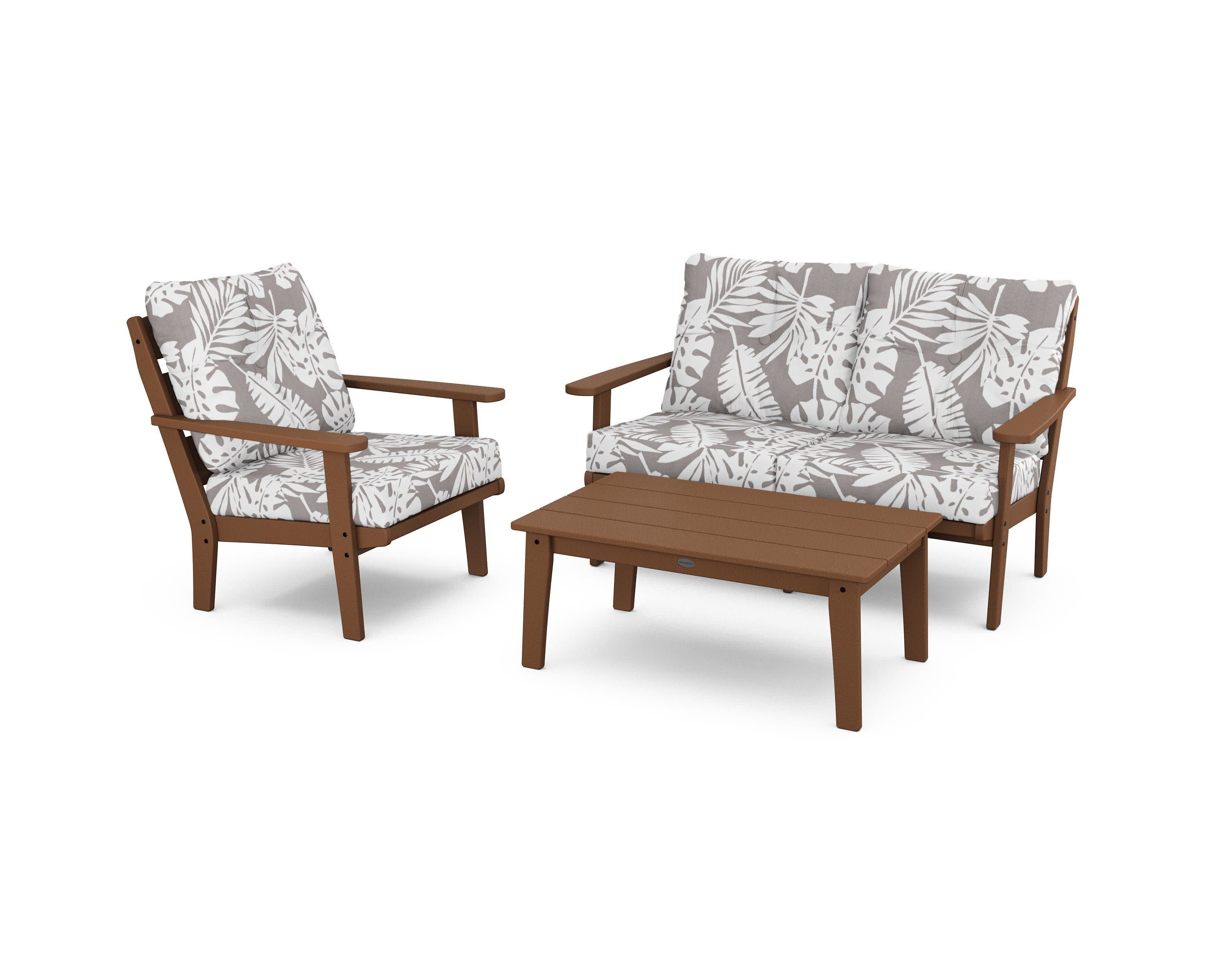 Lakeside 3-Piece Deep Seating Set in Teak / Leaf Grey Mist