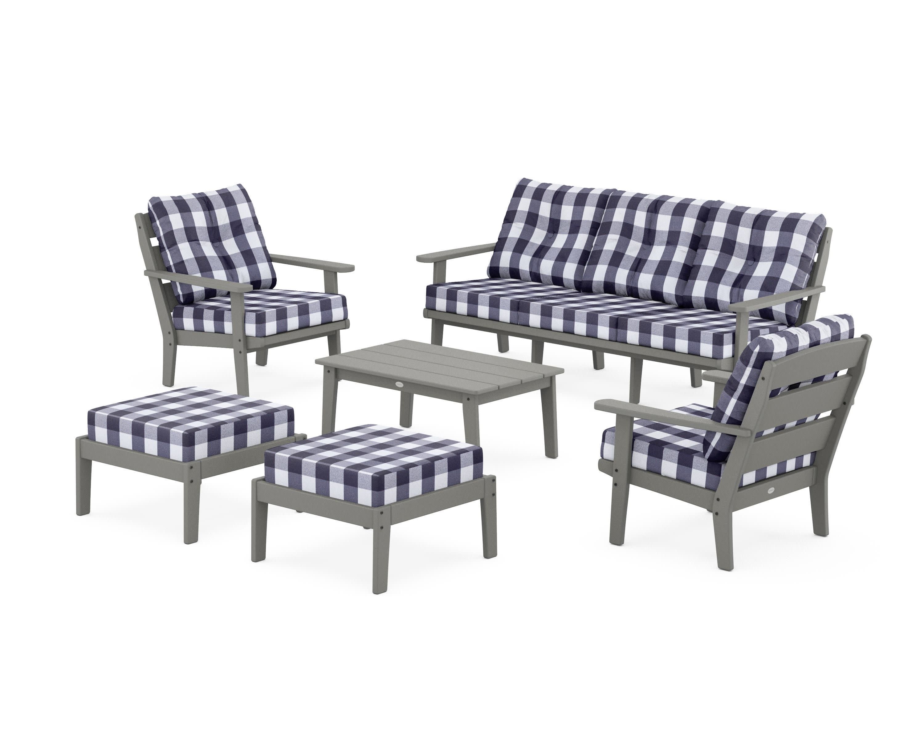 Lakeside 6-Piece Lounge Sofa Set in Slate Grey / Buffalo Plaid Navy