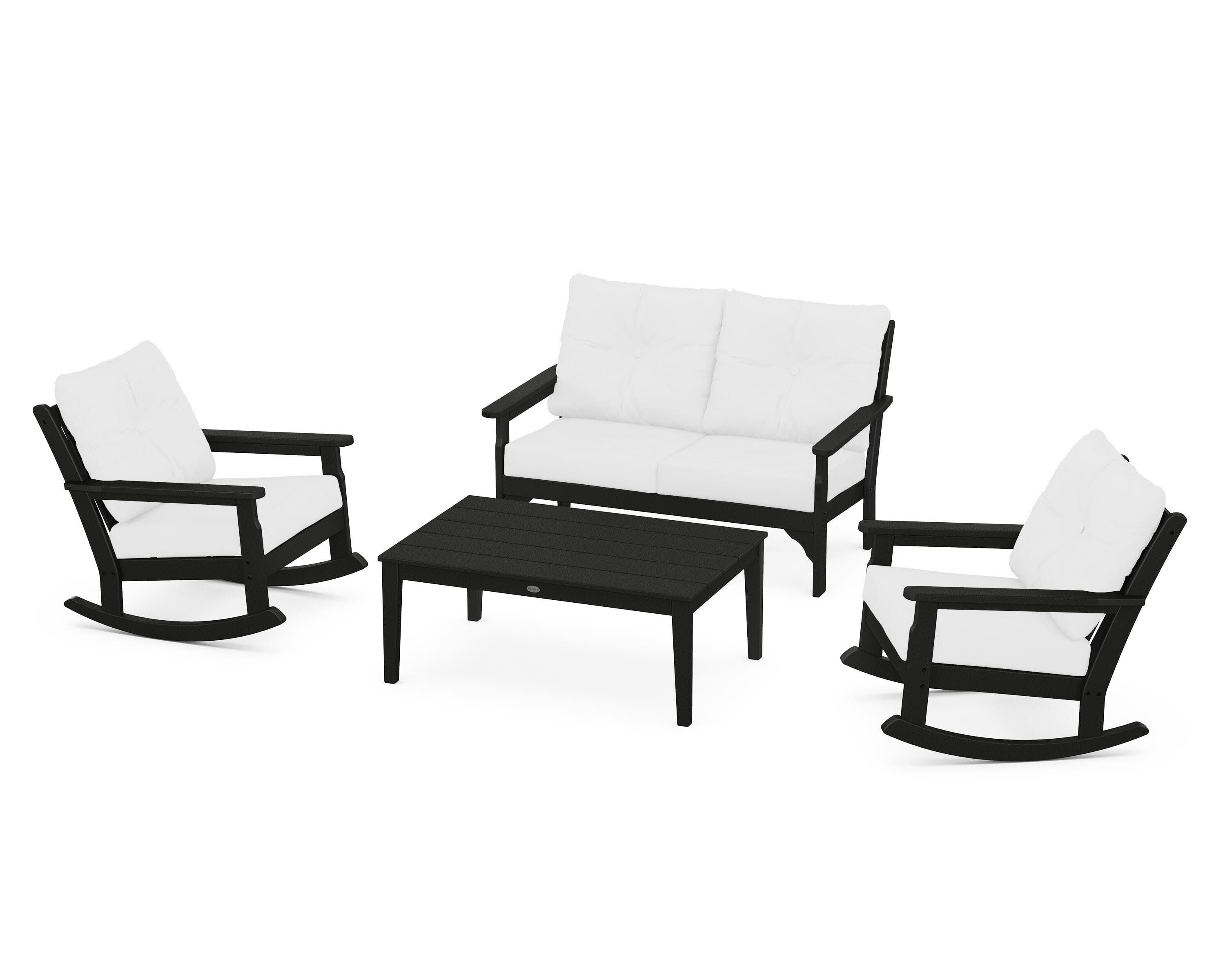 Vineyard 4-Piece Deep Seating Rocking Chair Set in Black / Natural
