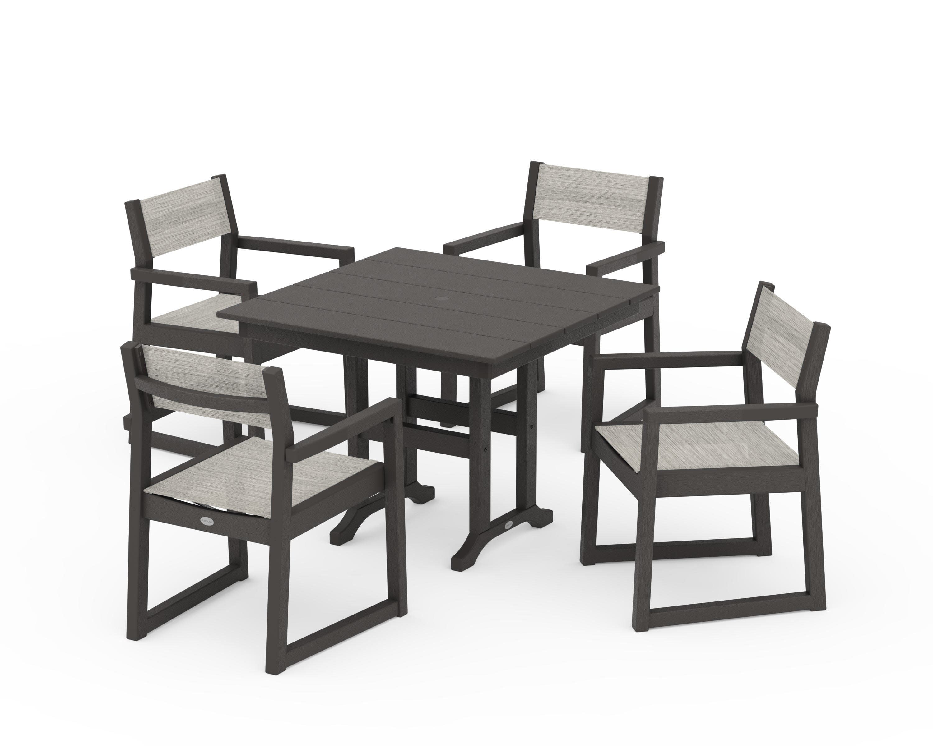 EDGE Sling Arm Chair 5-Piece Farmhouse Dining Set in Vintage Coffee / Birch Sling