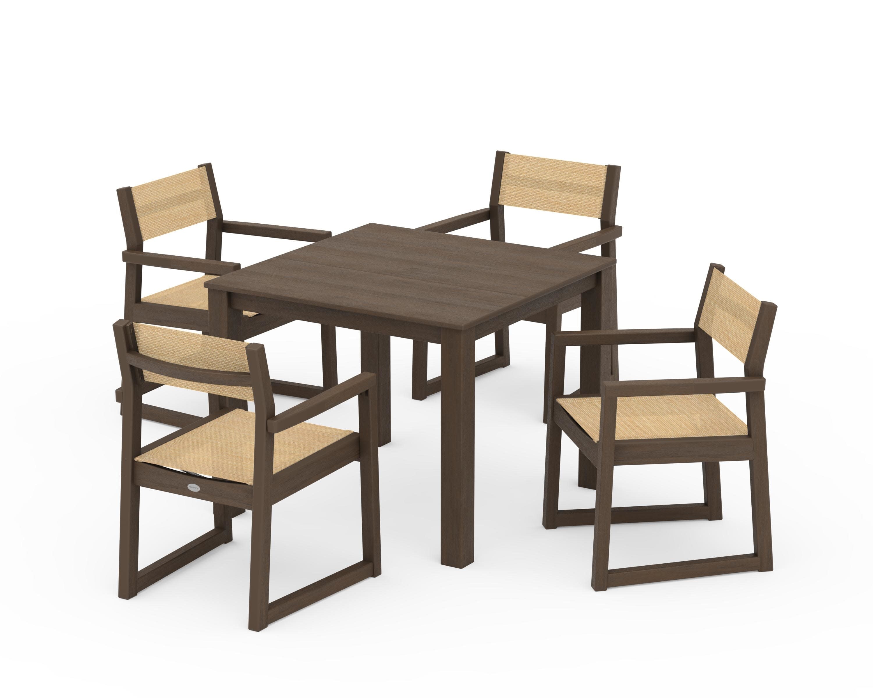 EDGE Sling Arm Chair 5-Piece Parsons Dining Set in Kona / Dupioni Apricot Sling