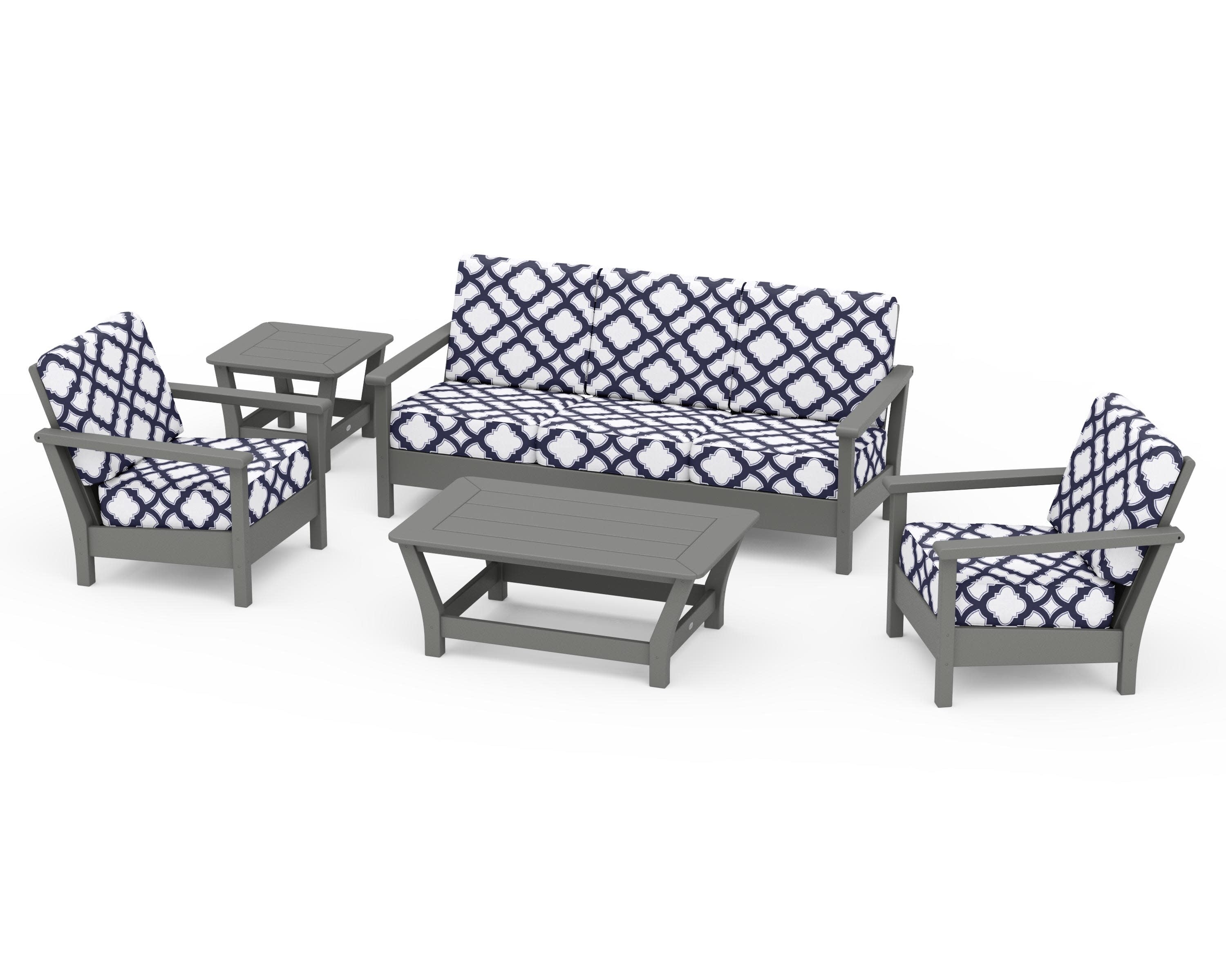 Harbour 5-Piece Deep Seating Set in Slate Grey / Trellis Navy