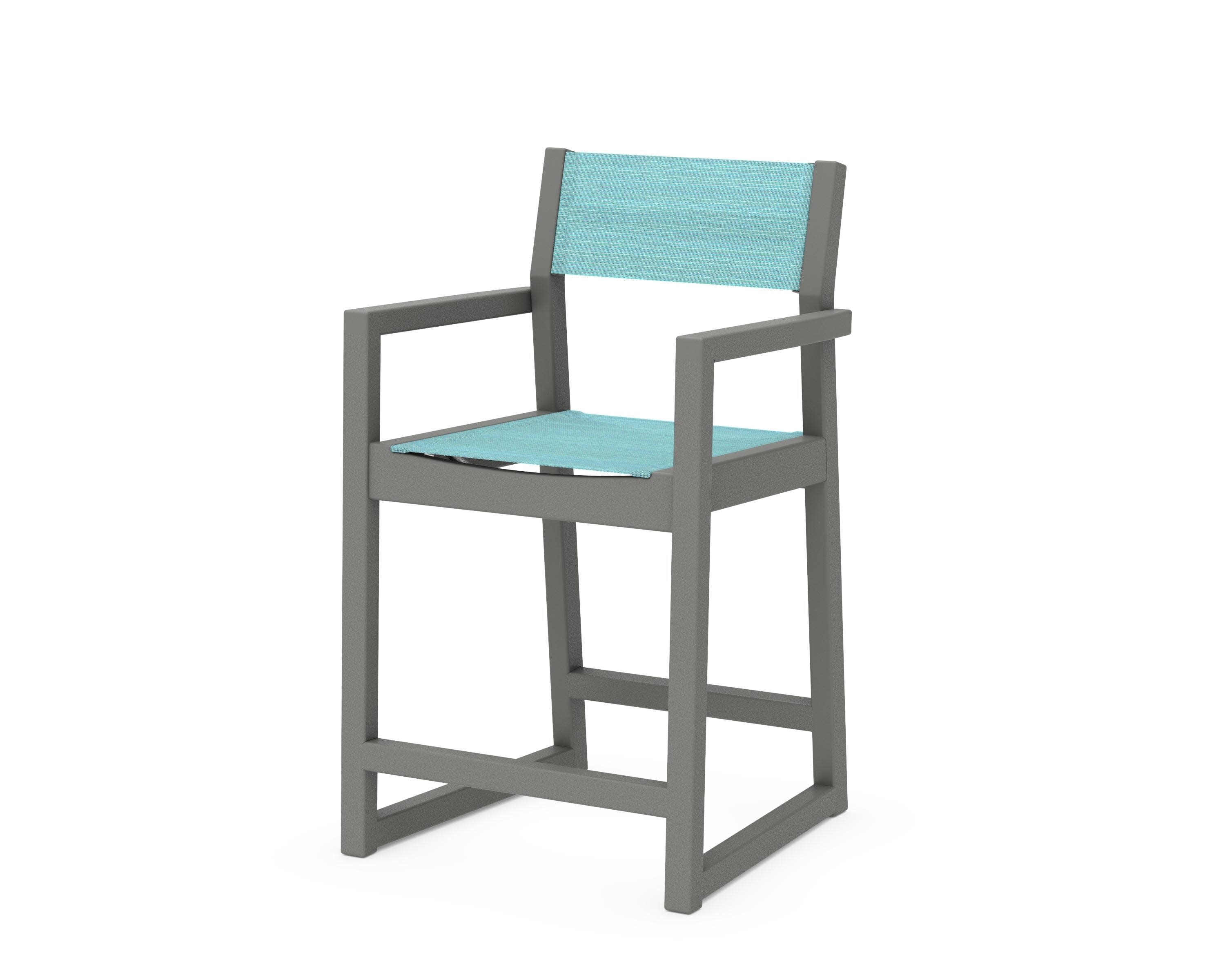 EDGE Sling Counter Arm Chair in Slate Grey / Dupioni Aquamarine Sling