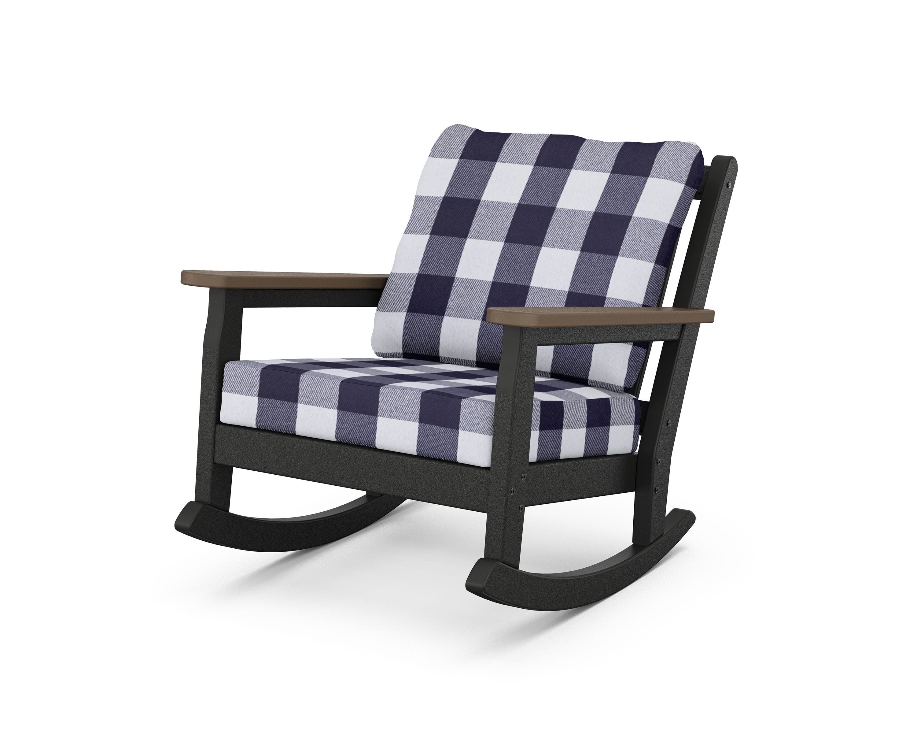 Chippendale Deep Seating Rocking Chair in Black / Kona / Buffalo Plaid Navy