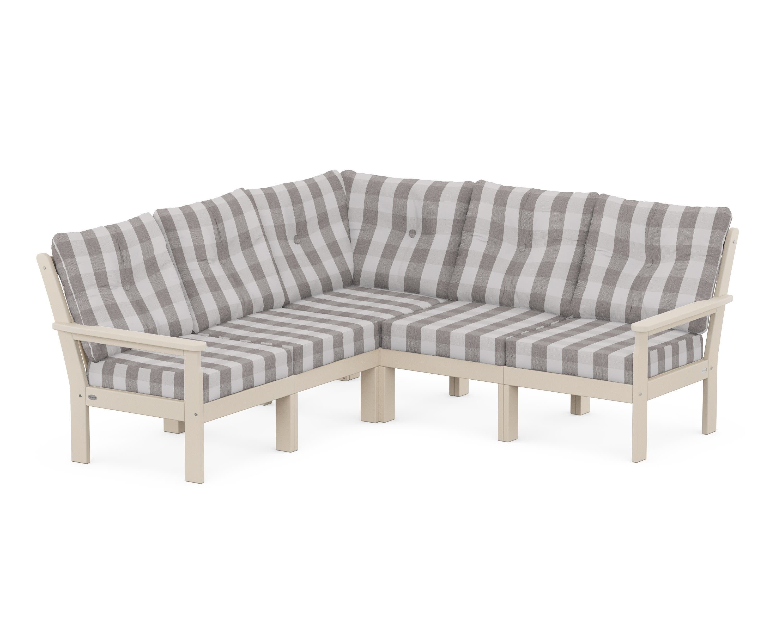 Vineyard 5-Piece Sectional in Sand / Buffalo Plaid Grey Mist