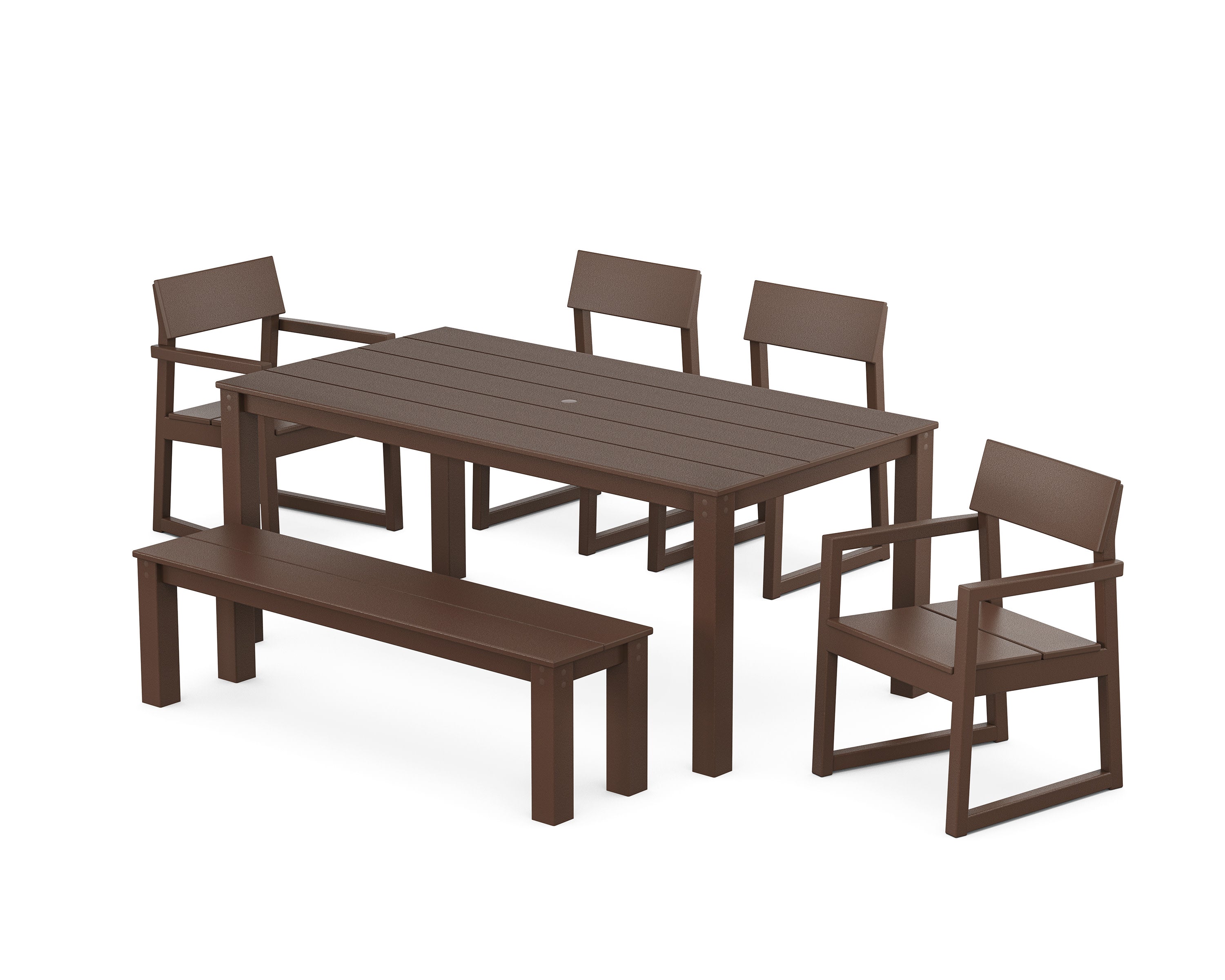 EDGE 6-Piece Parsons Dining Set with Bench in Mahogany
