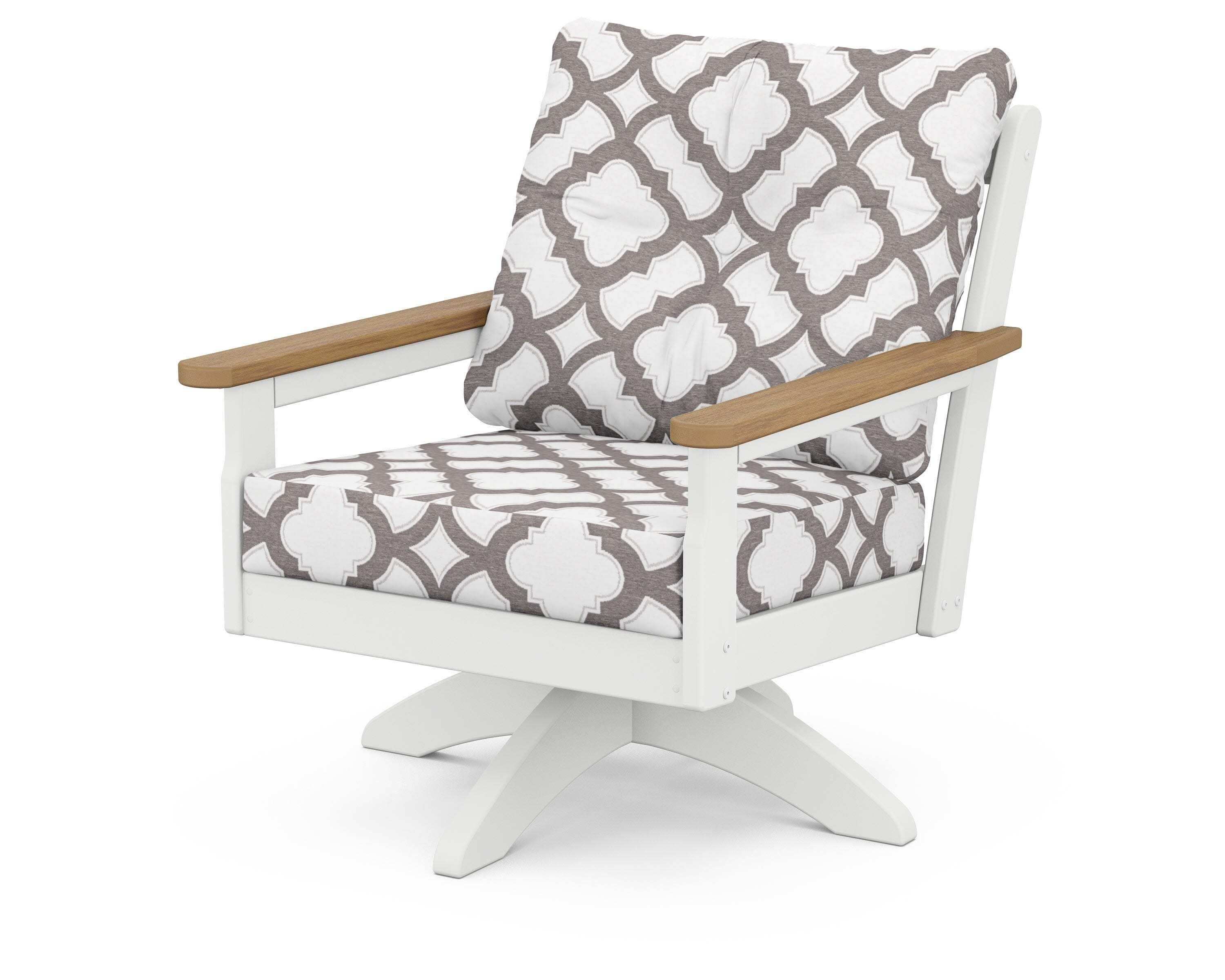 Vineyard Deep Seating Swivel Chair in White / Natural / Trellis Grey Mist