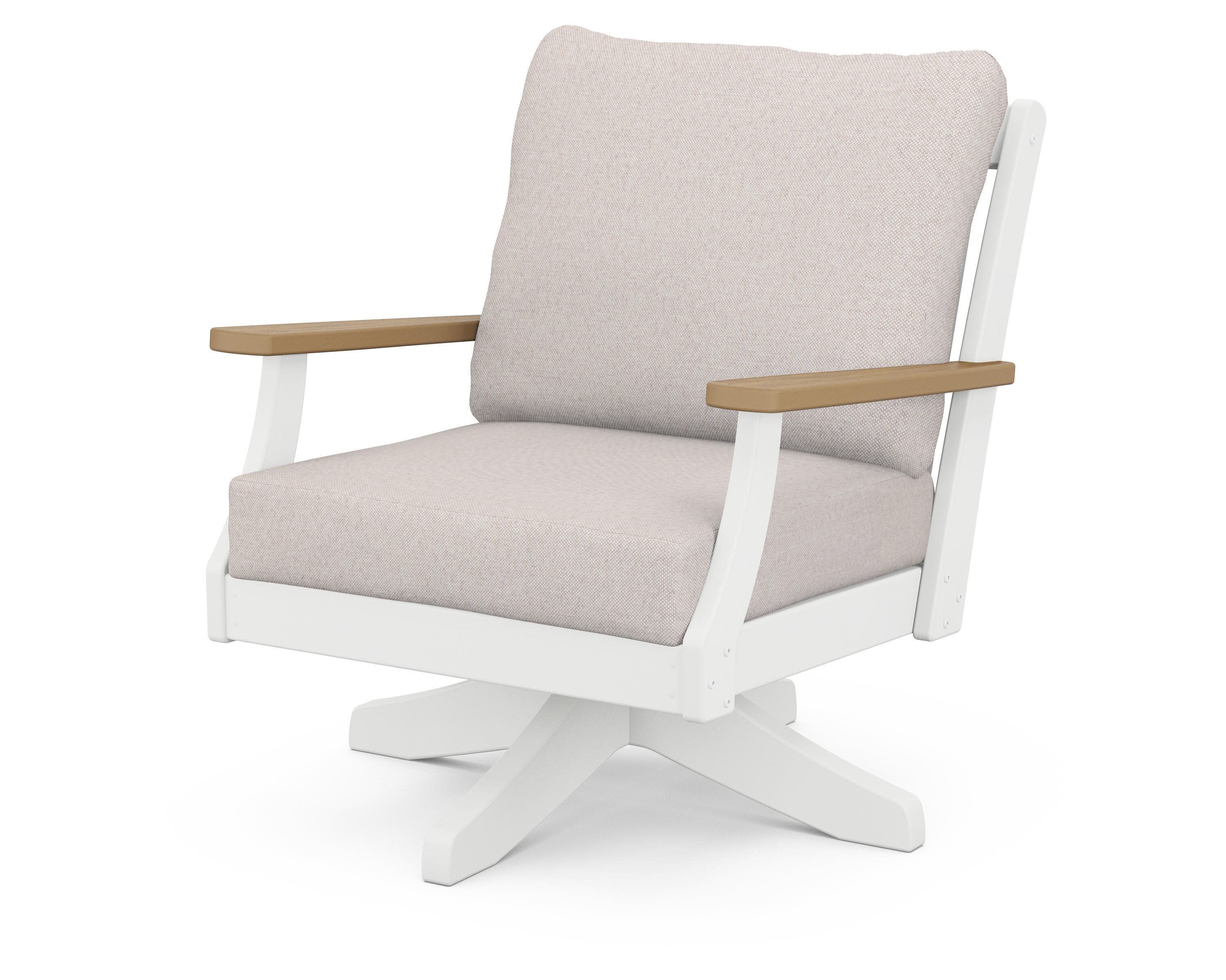 Braxton Deep Seating Swivel Chair in White / Natural / Dune Burlap