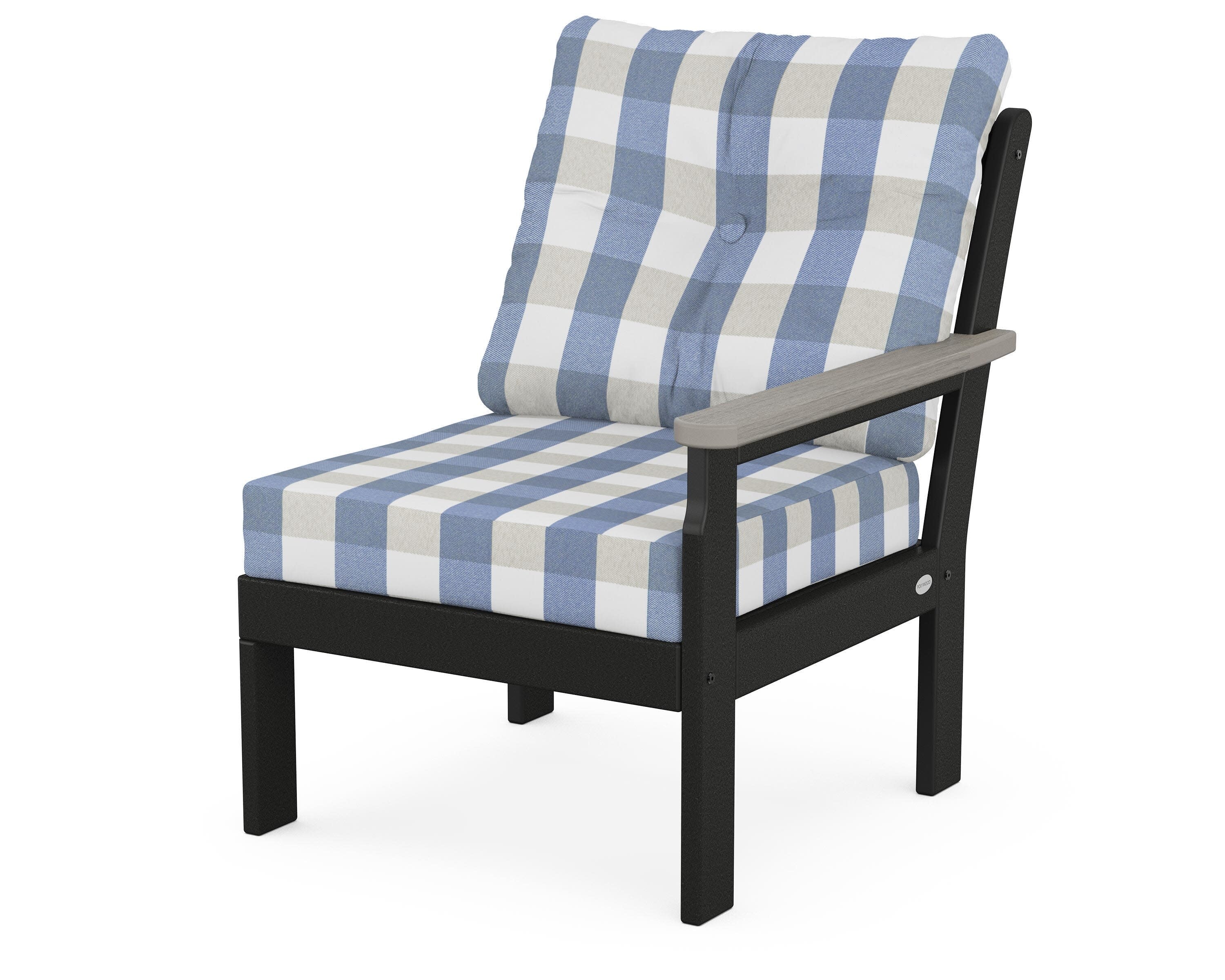 Vineyard Modular Right Arm Chair in Black / Driftwood / Buffalo Plaid Sky Blue