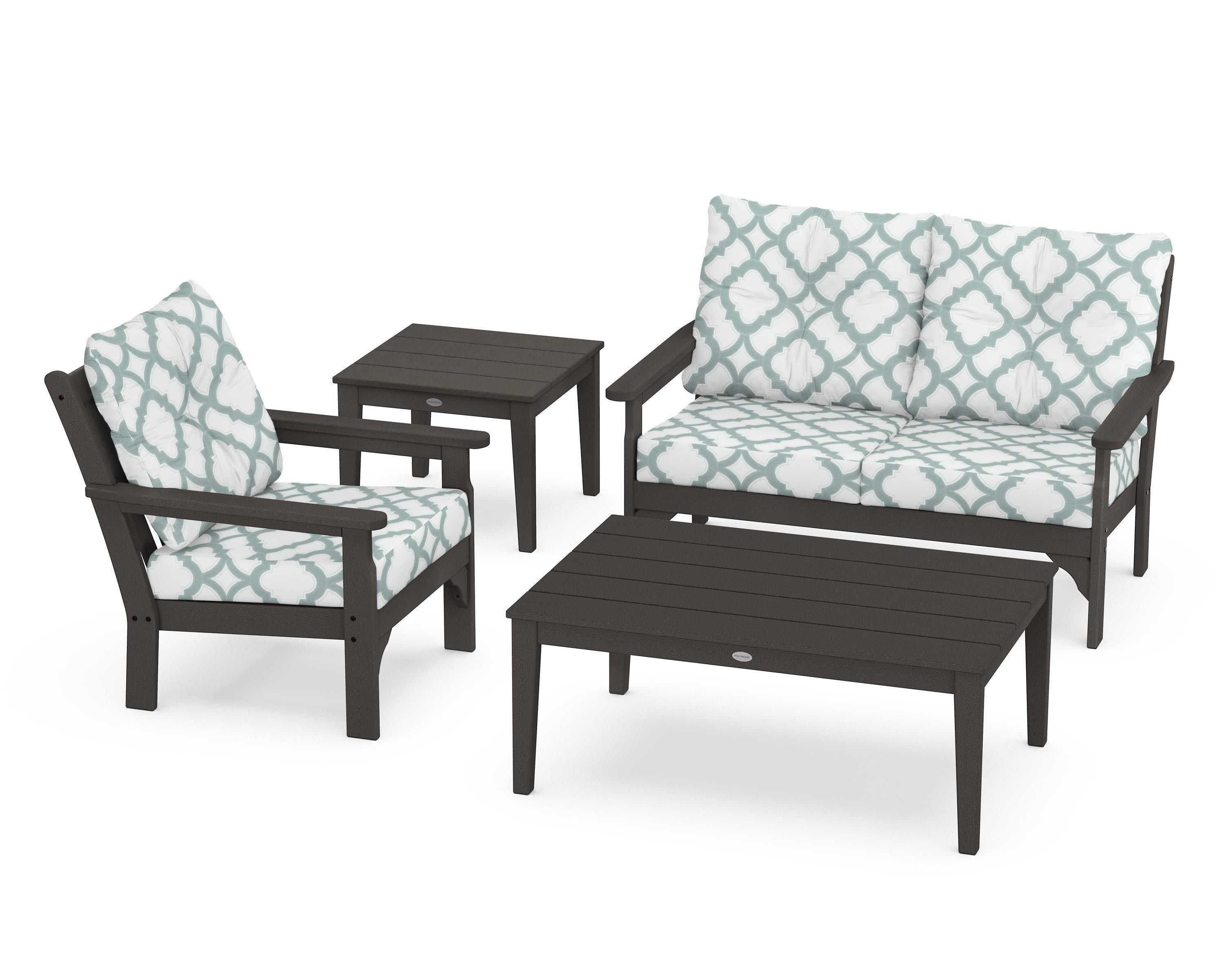 Vineyard 4-Piece Deep Seating Set in Vintage Coffee / Trellis Glacier Spa