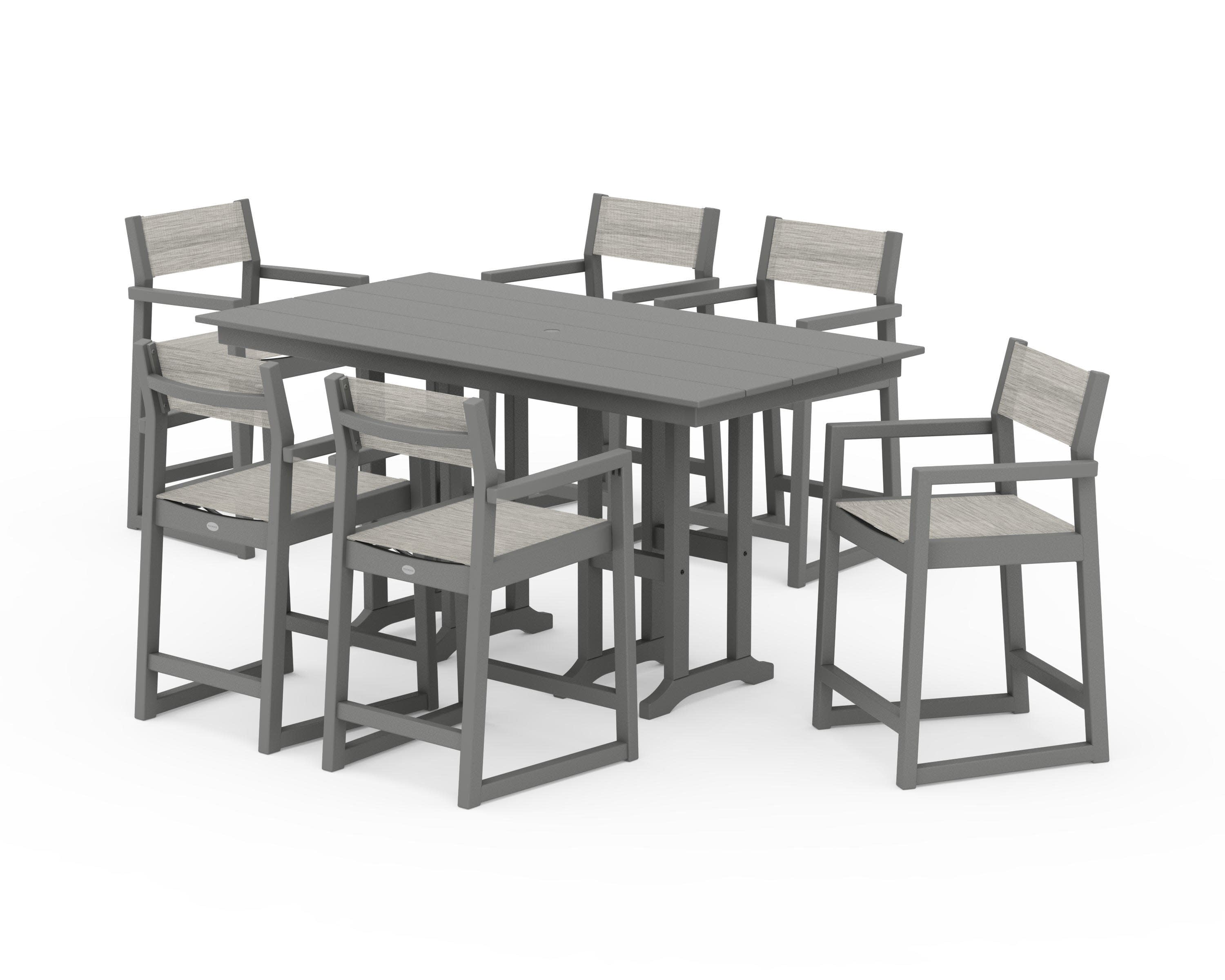 EDGE Sling Arm Chair 7-Piece Farmhouse Counter Set in Slate Grey / Birch Sling