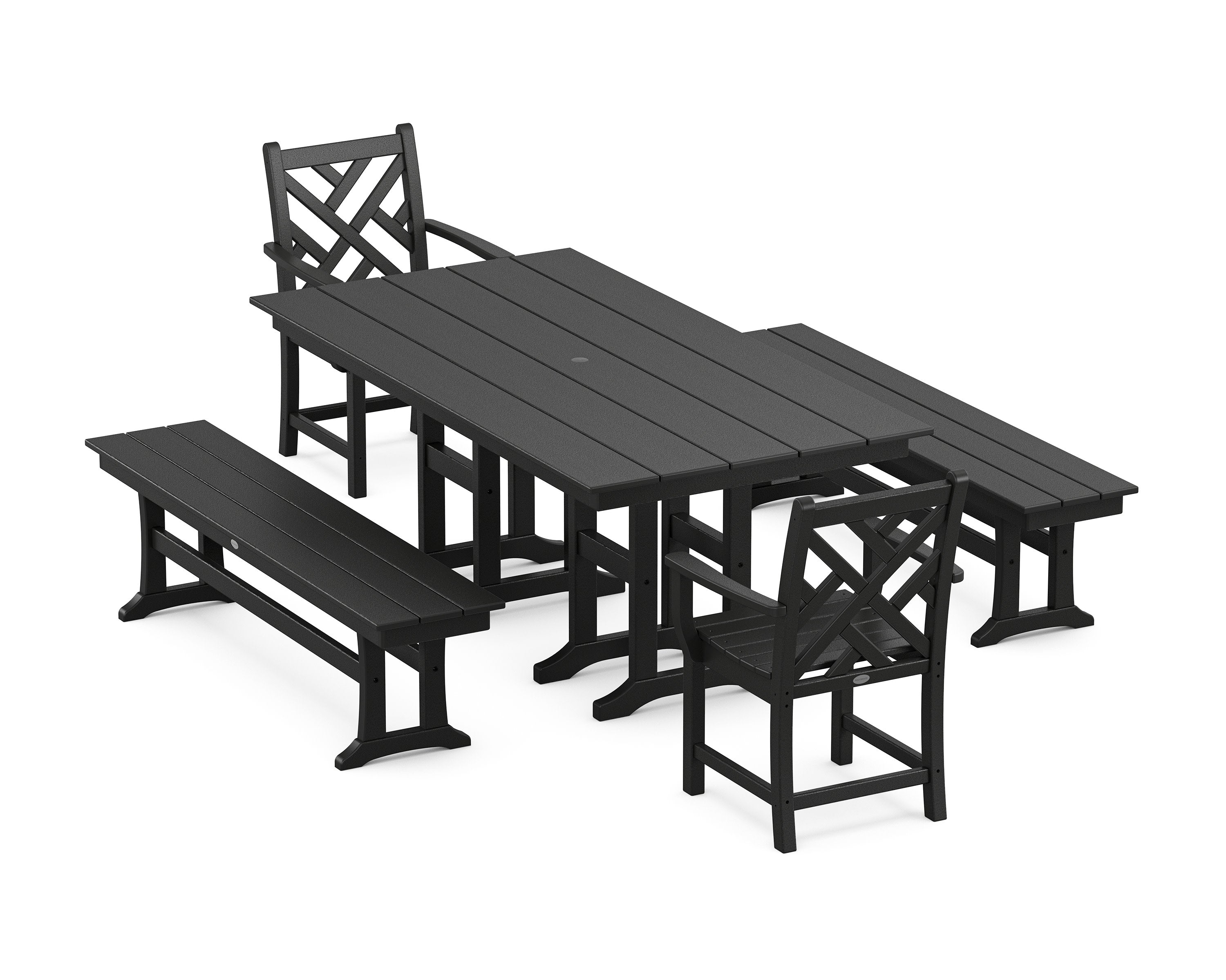 Chippendale 5-Piece Farmhouse Dining Set with Benches in Black