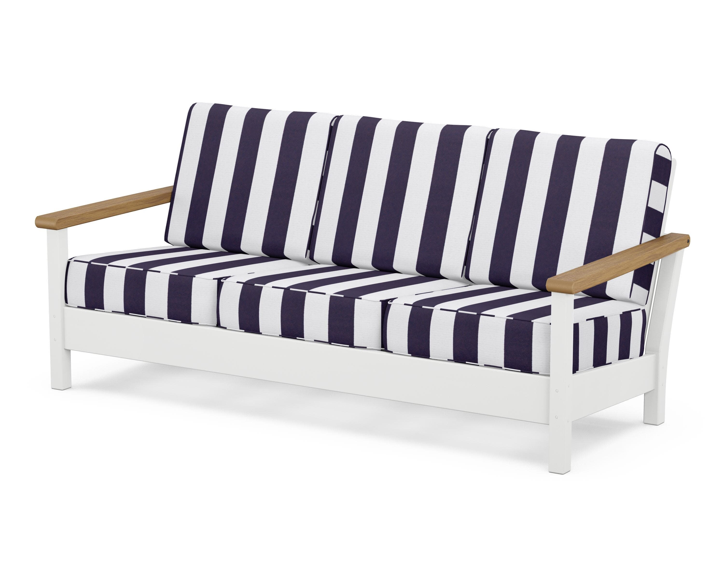 Harbour Deep Seating Sofa in White / Natural / Cabana Stripe Navy
