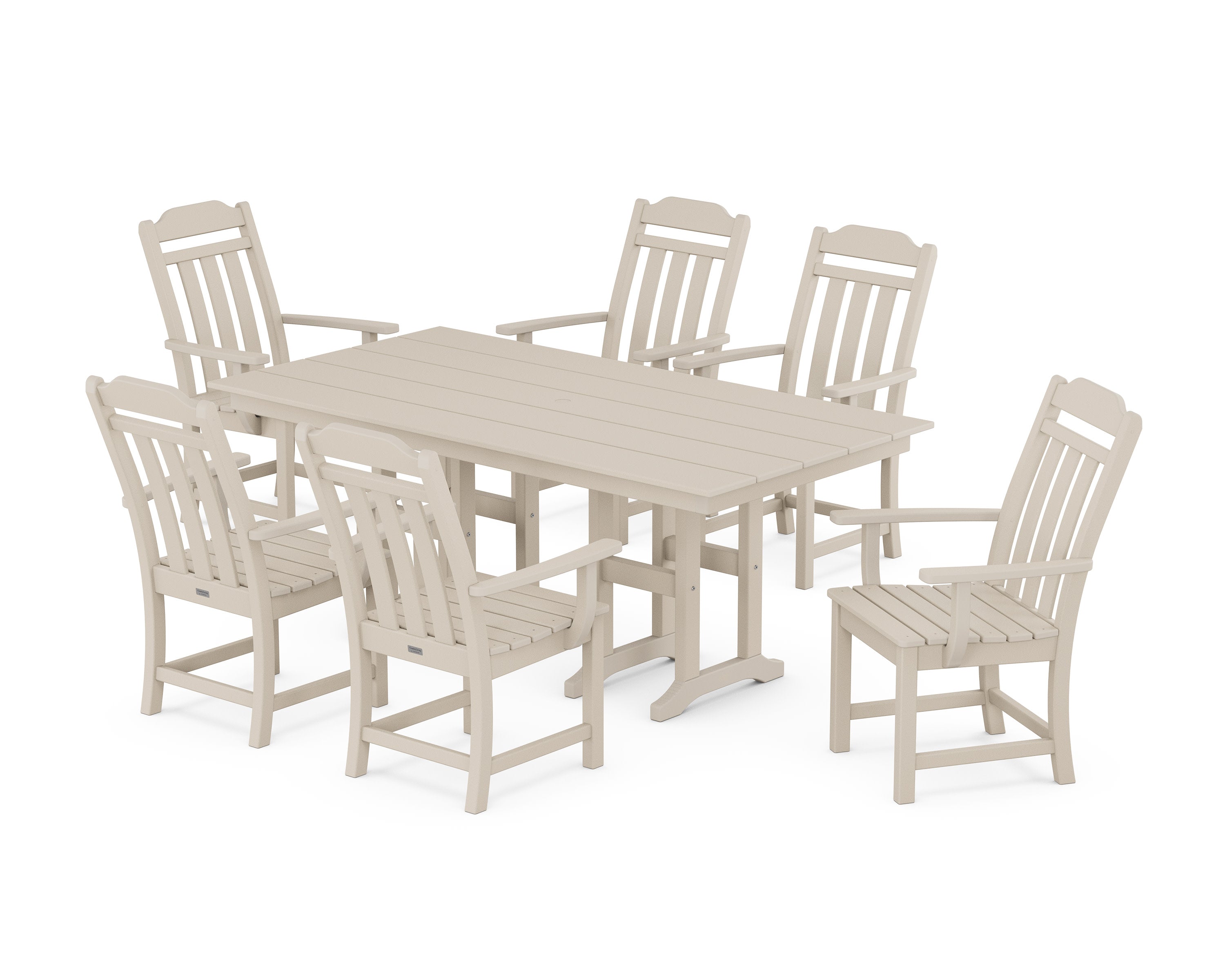 Cottage Arm Chair 7-Piece Farmhouse Dining Set in Sand