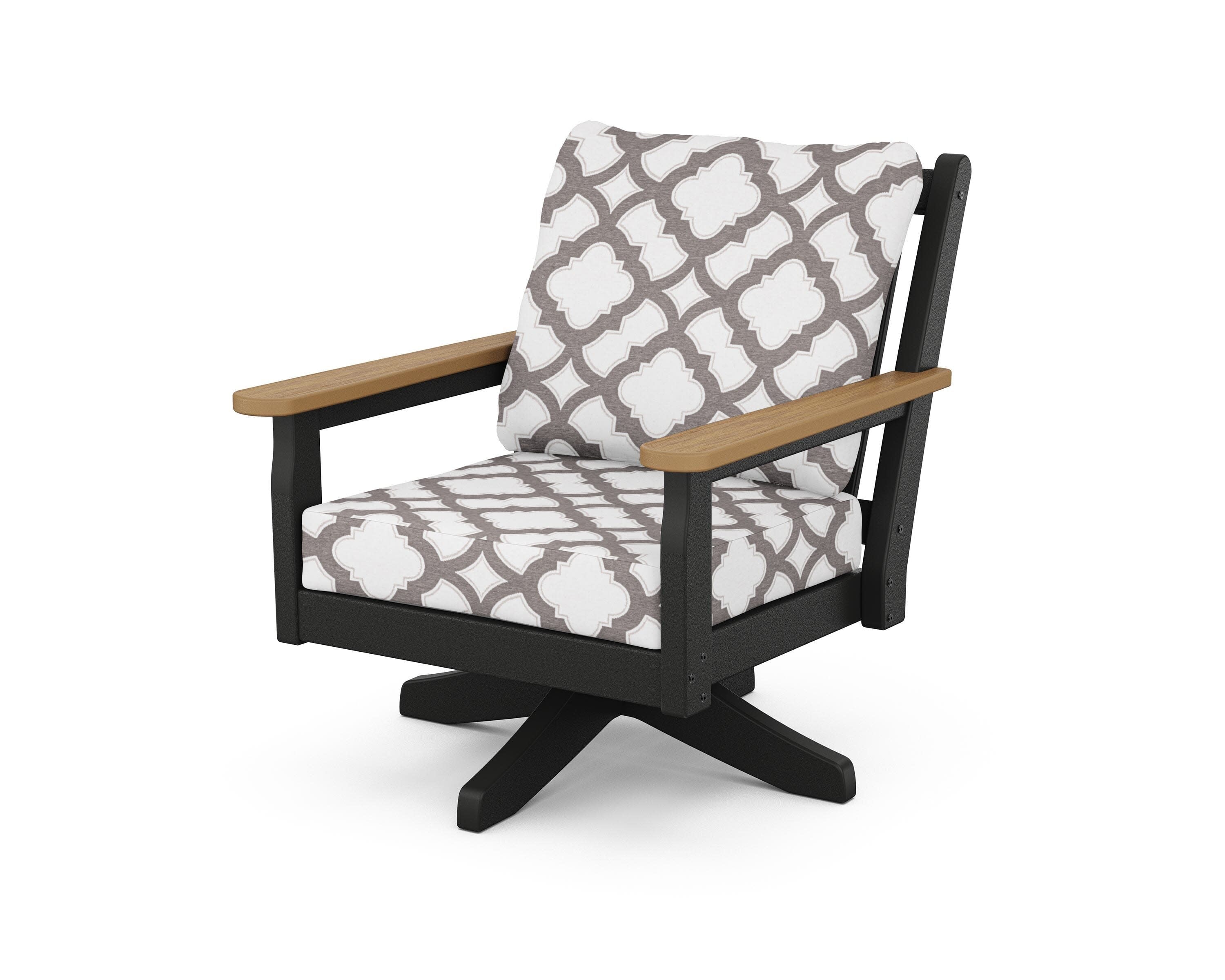 Chippendale Deep Seating Swivel Chair in Black / Natural / Trellis Grey Mist