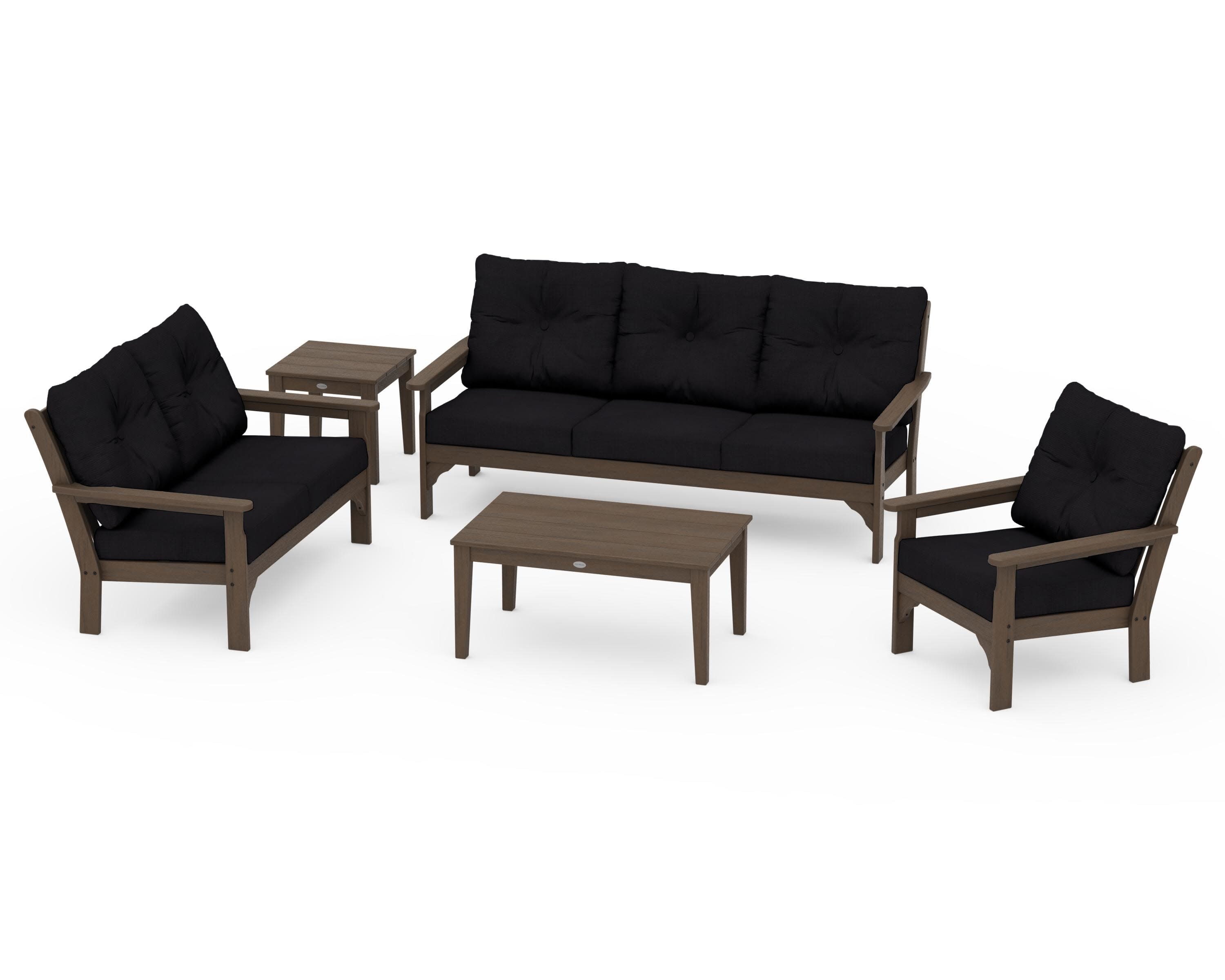 Vineyard 5 Piece Deep Seating Set in Kona / Midnight Linen