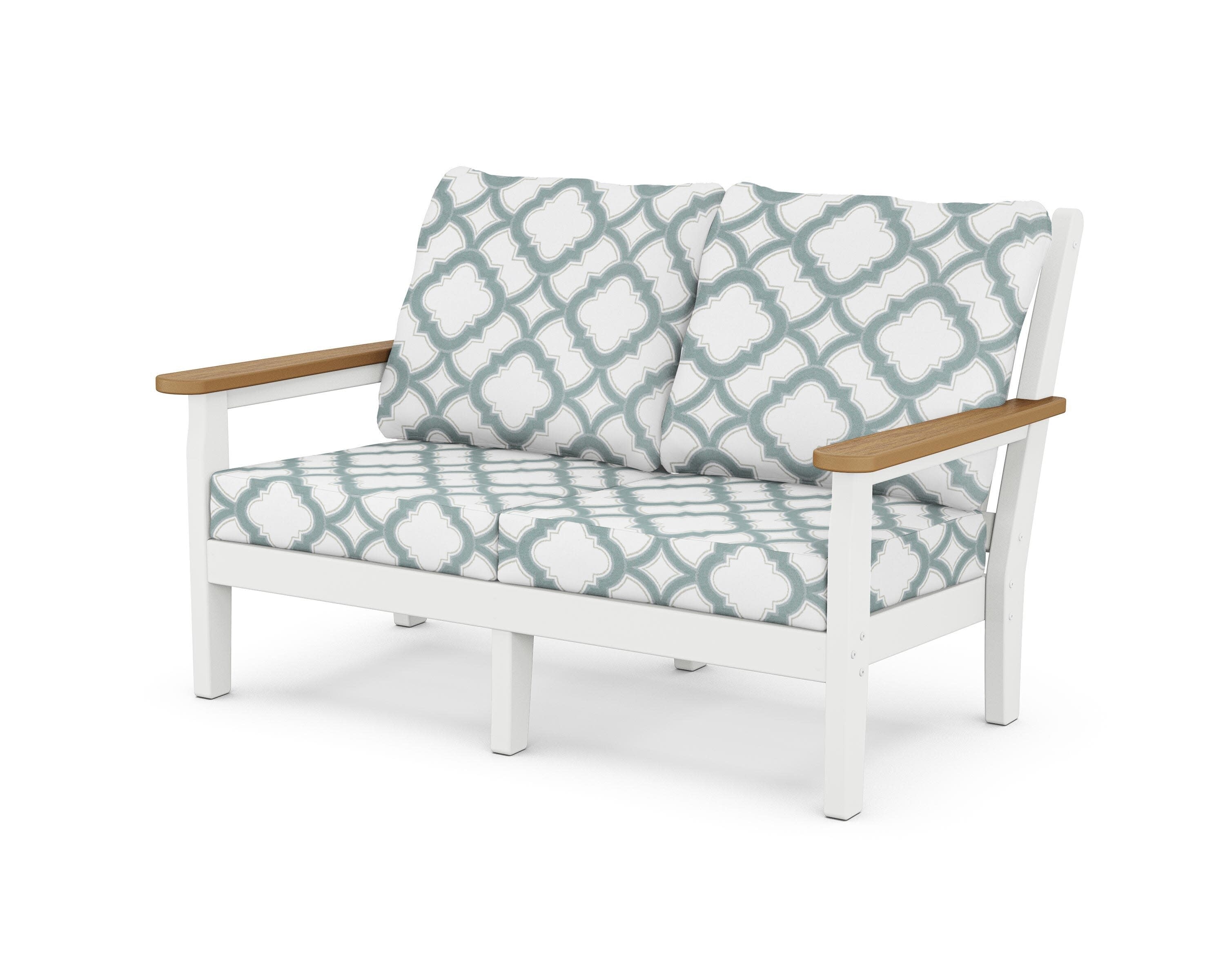 Chippendale Deep Seating Loveseat in White / Natural / Trellis Glacier Spa