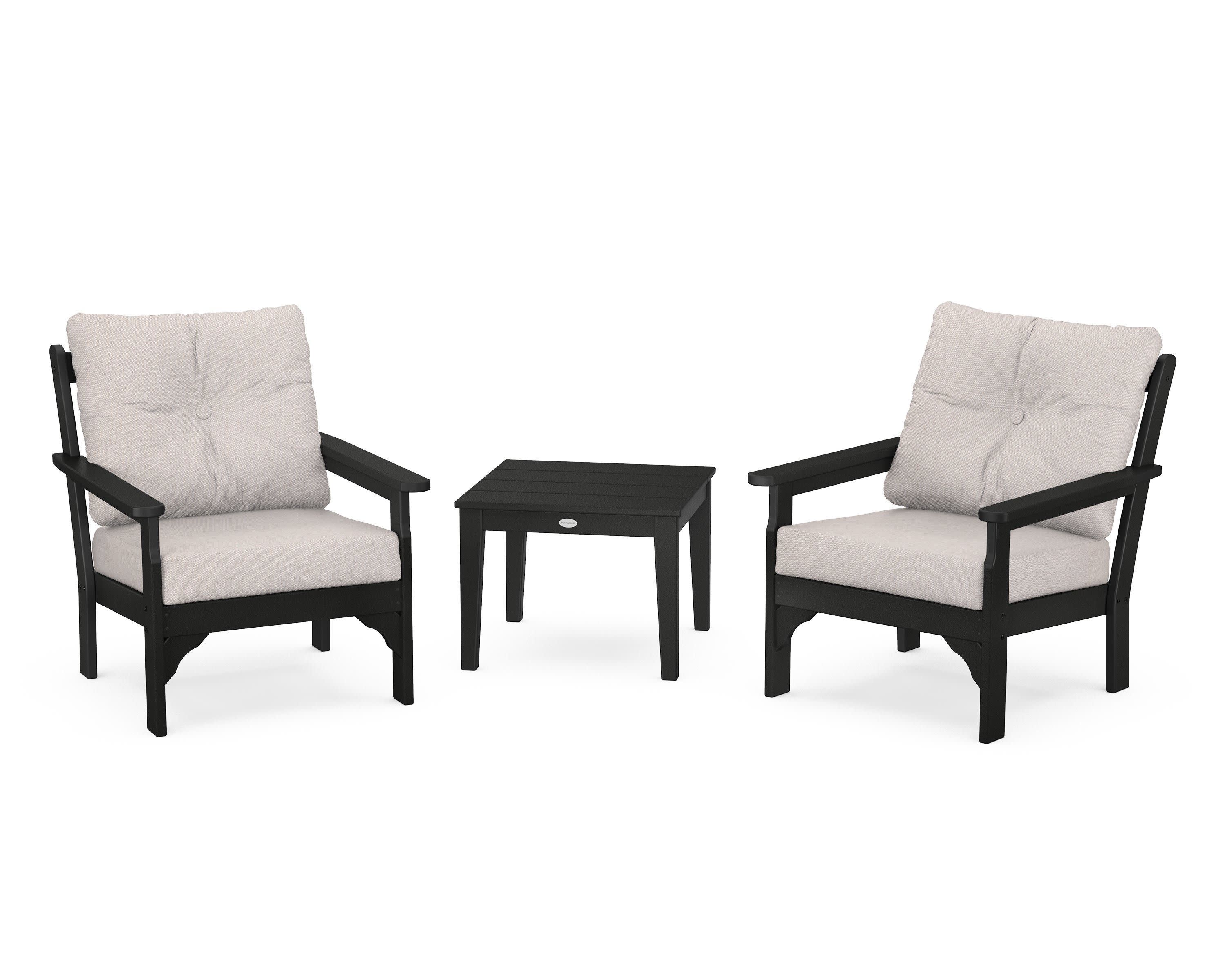 Vineyard 3-Piece Deep Seating Set in Black / Dune Burlap