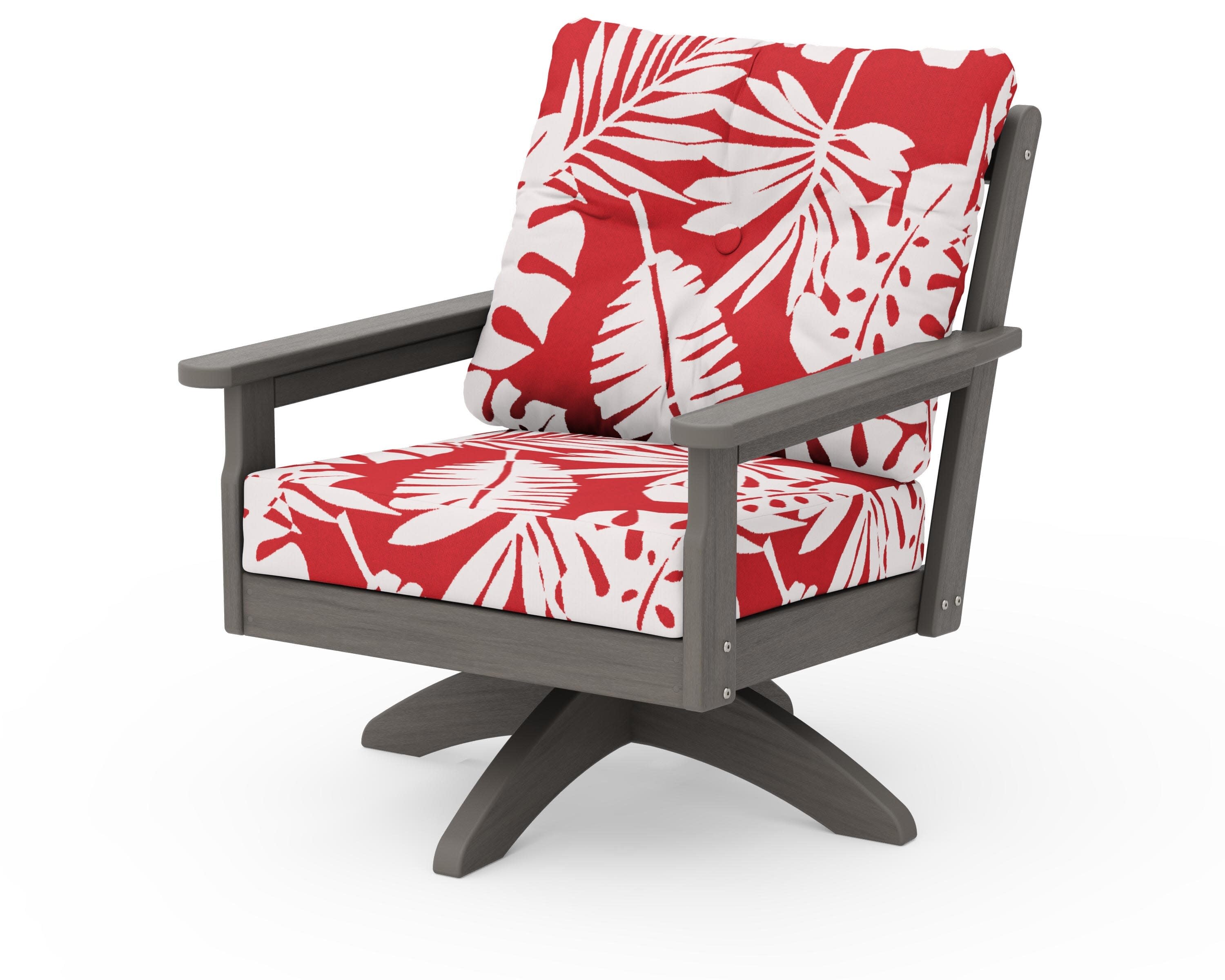 Vineyard Deep Seating Swivel Chair in Driftwood / Leaf Crimson