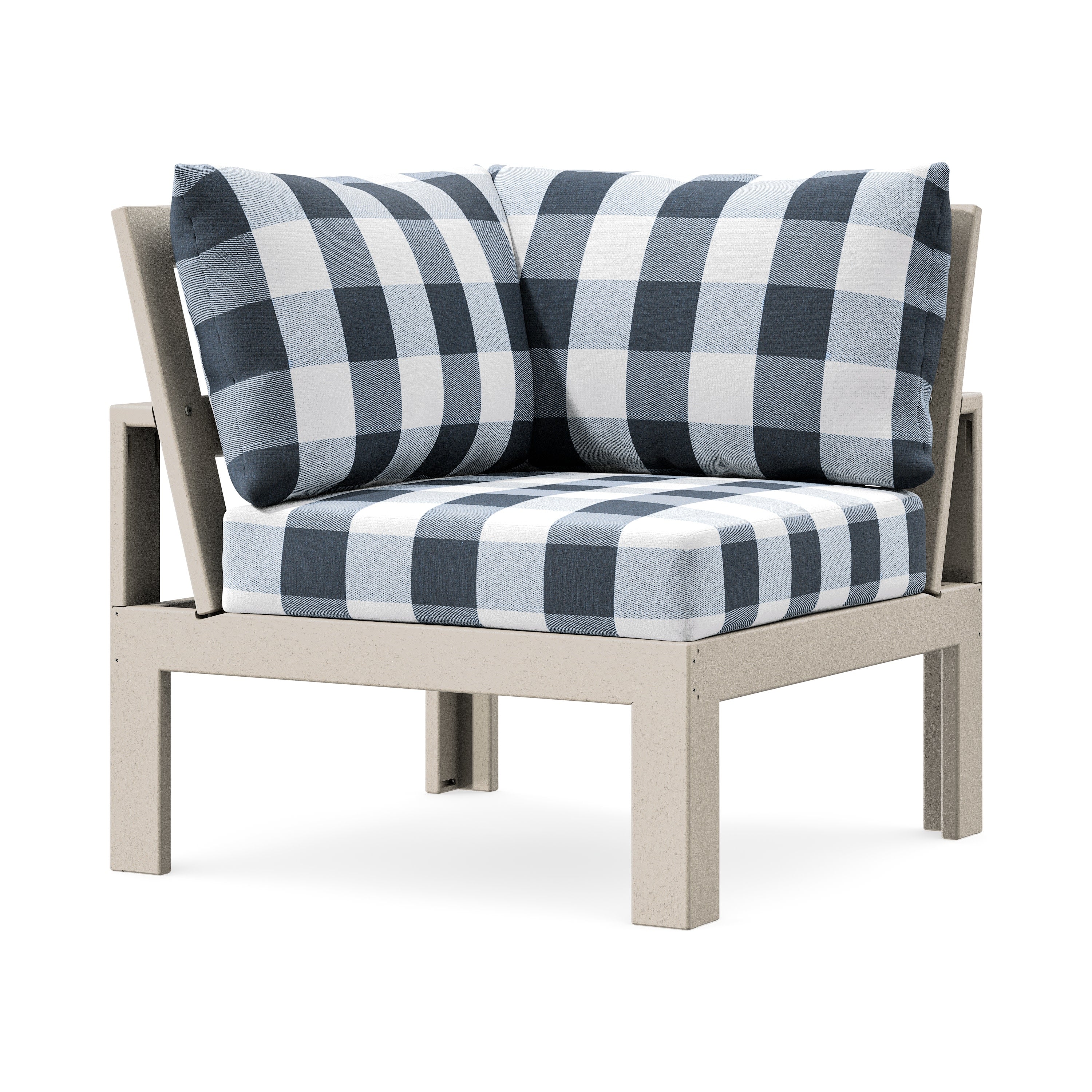 Modular Corner Chair in Sand / Buffalo Plaid Marine Indigo