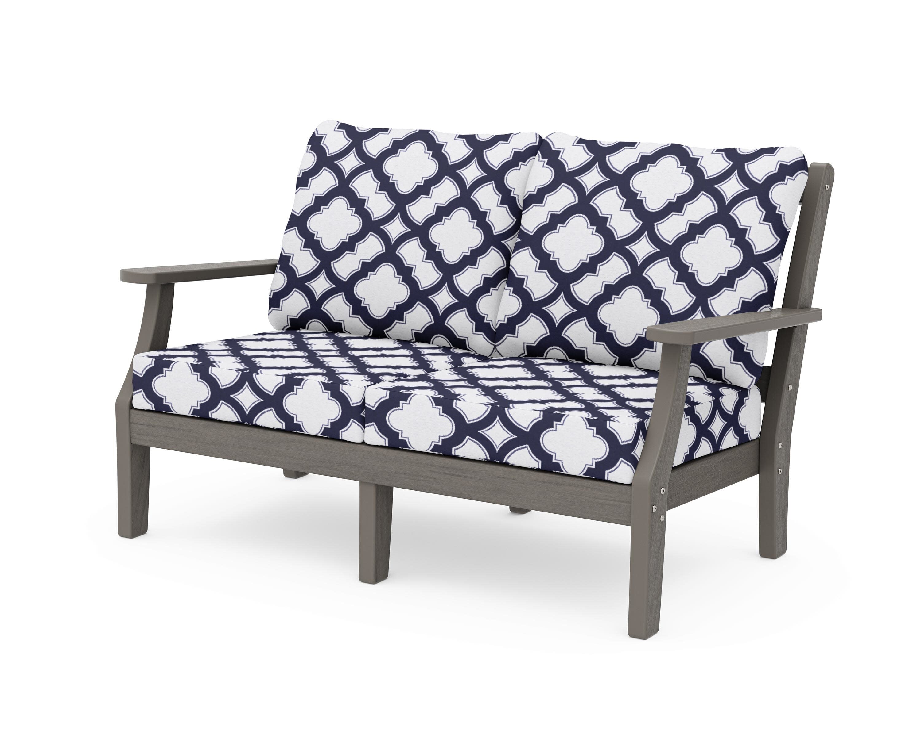 Chinoiserie Deep Seating Loveseat in Driftwood / Trellis Navy