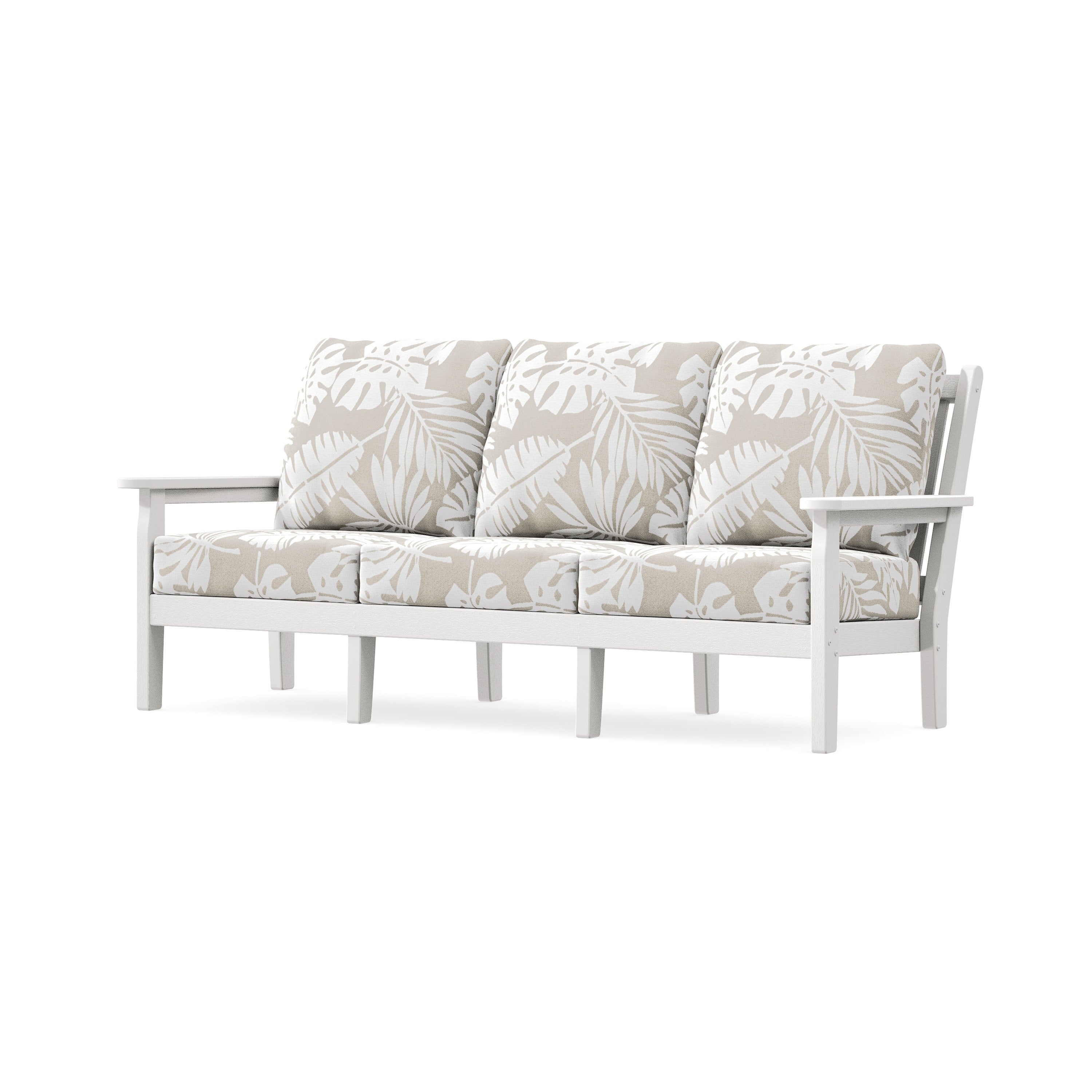 Chippendale Deep Seating Sofa in Vintage White / Leaf Dune Burlap