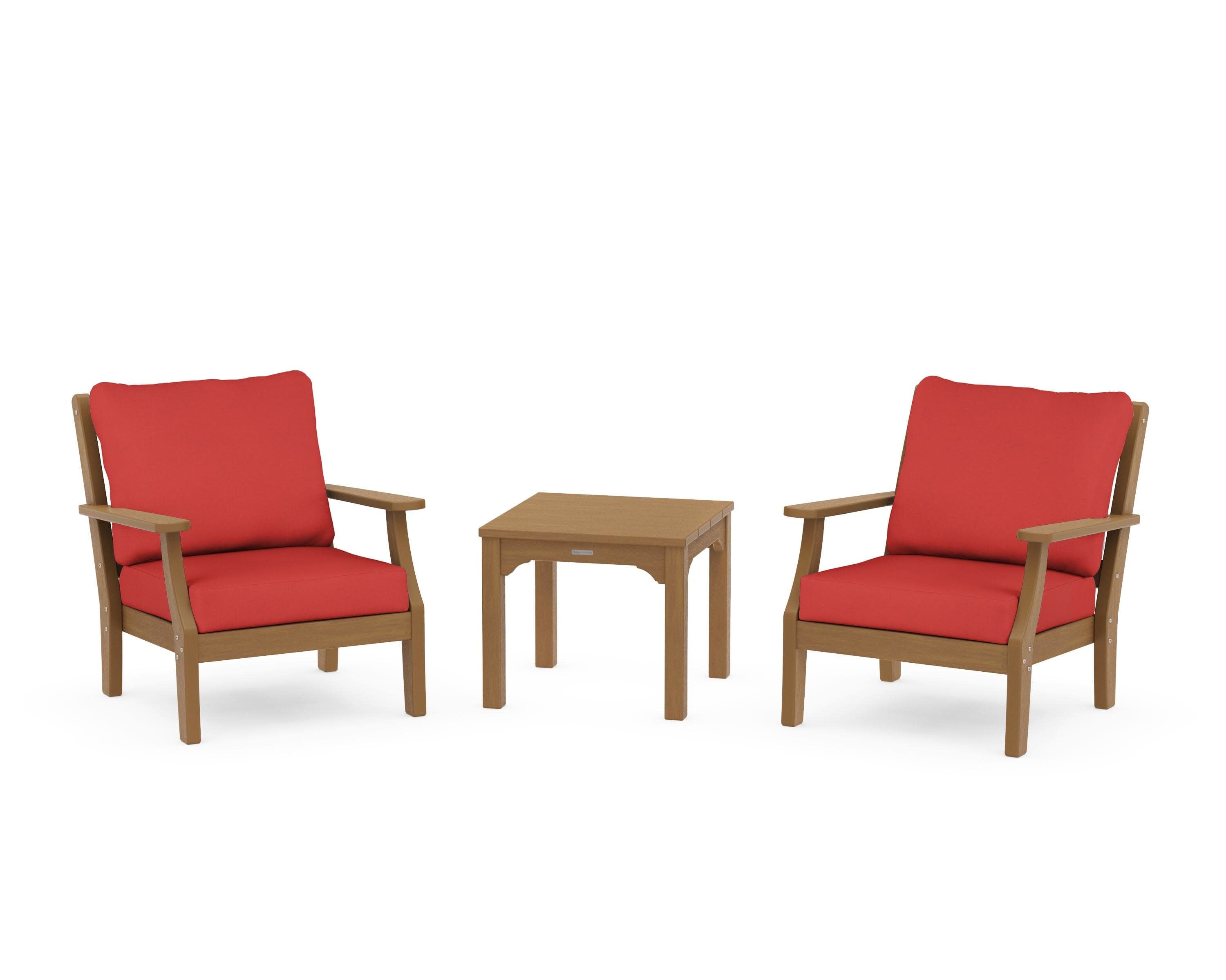 Chinoiserie 3-Piece Deep Seating Set in Natural / Crimson Linen
