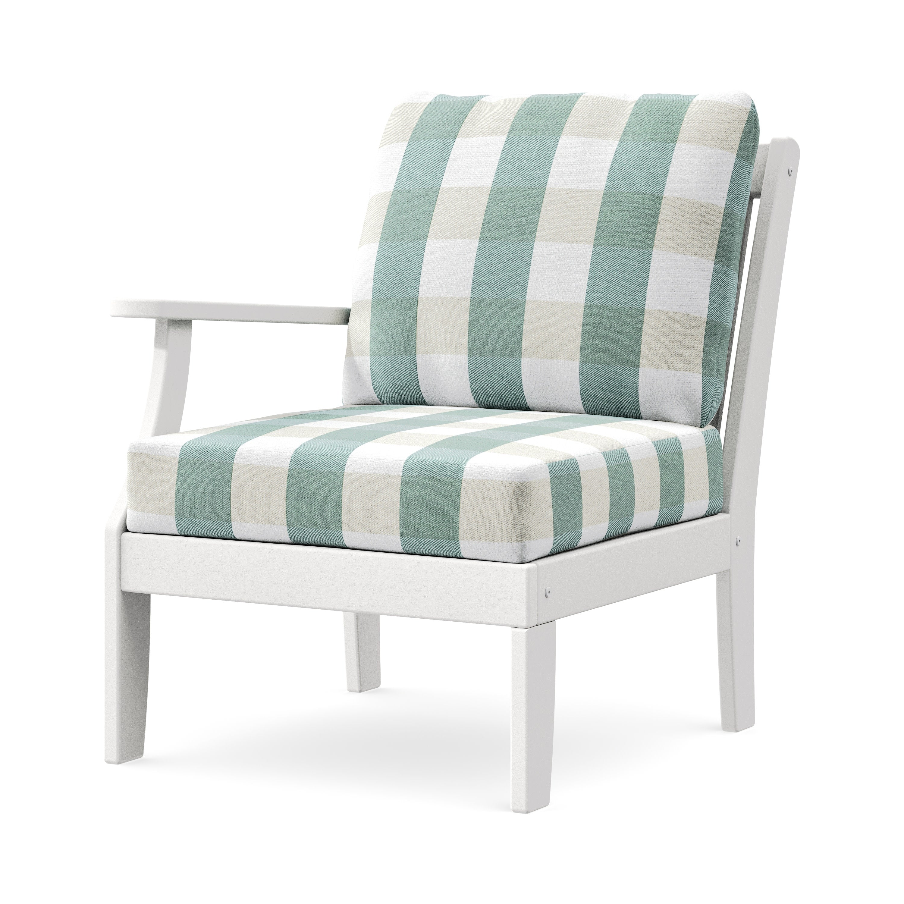Braxton Modular Left Arm Chair in White / Buffalo Plaid Glacier Spa