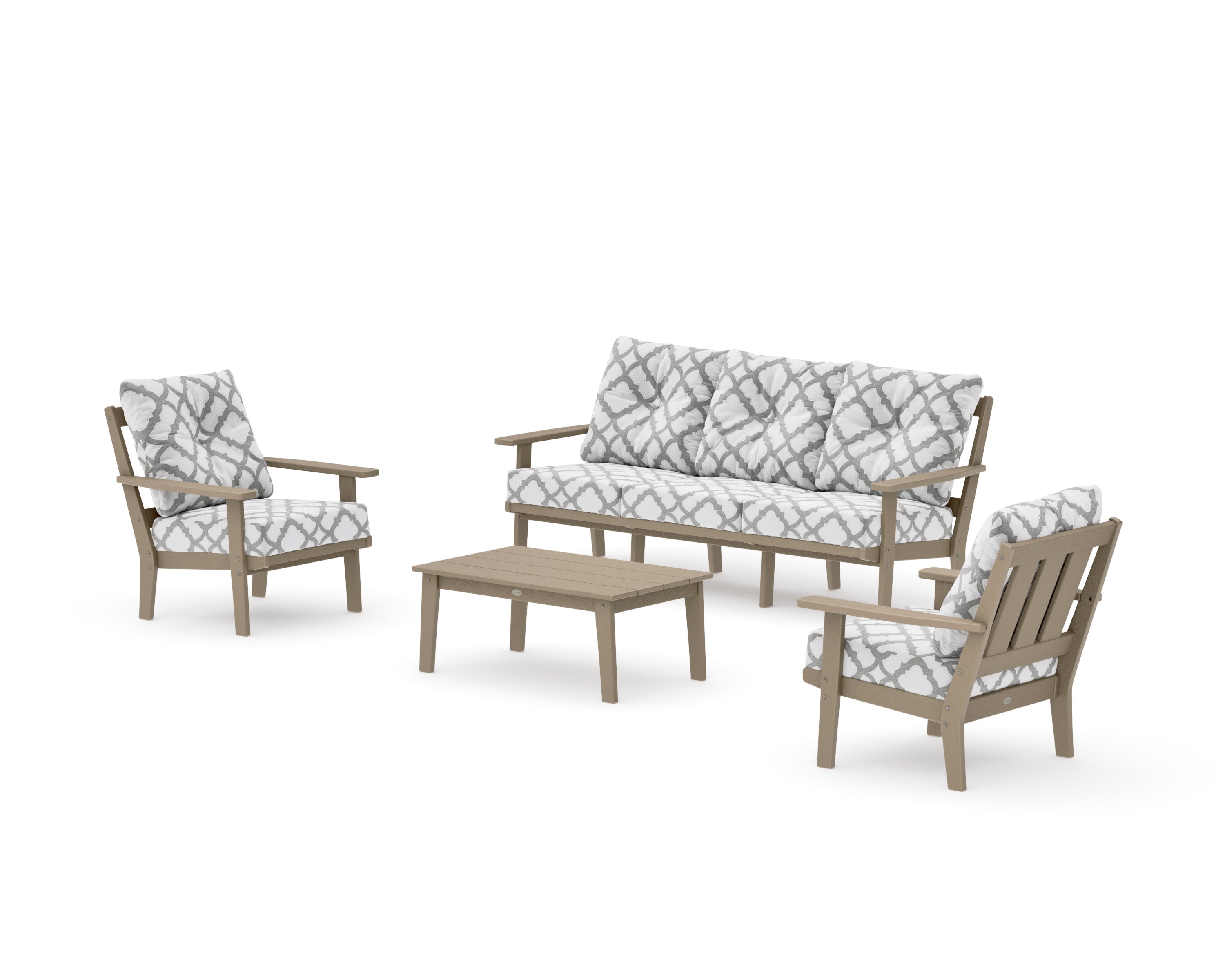 Oxford 4-Piece Deep Seating Set with Sofa in Vintage Sahara / Trellis Grey Mist