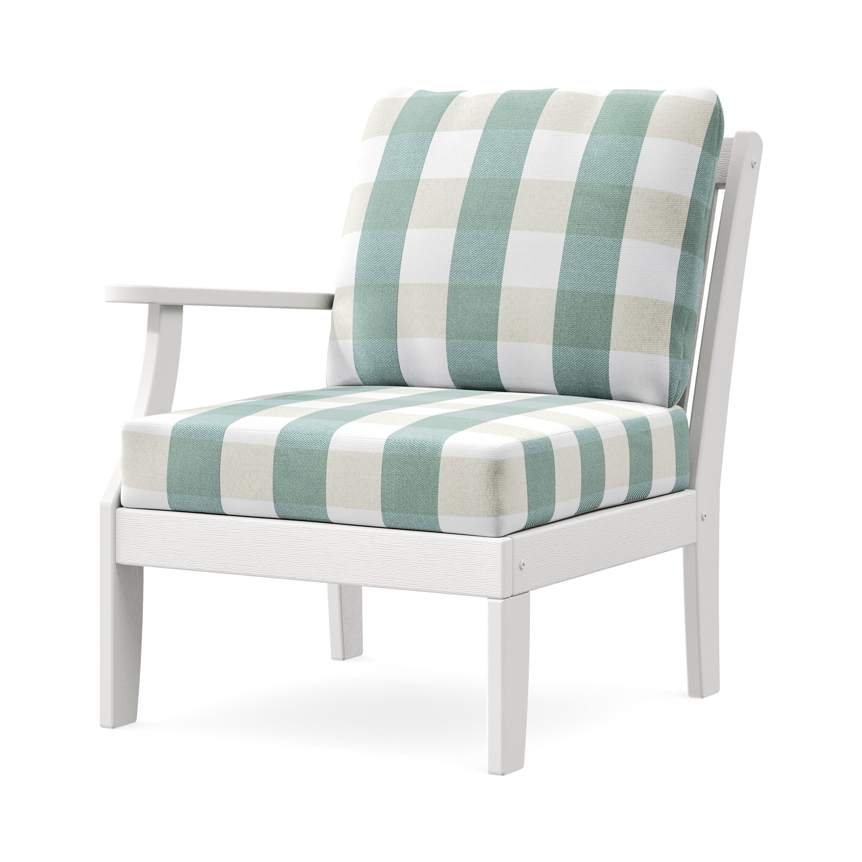 Braxton Modular Left Arm Chair in Vintage White / Buffalo Plaid Glacier Spa