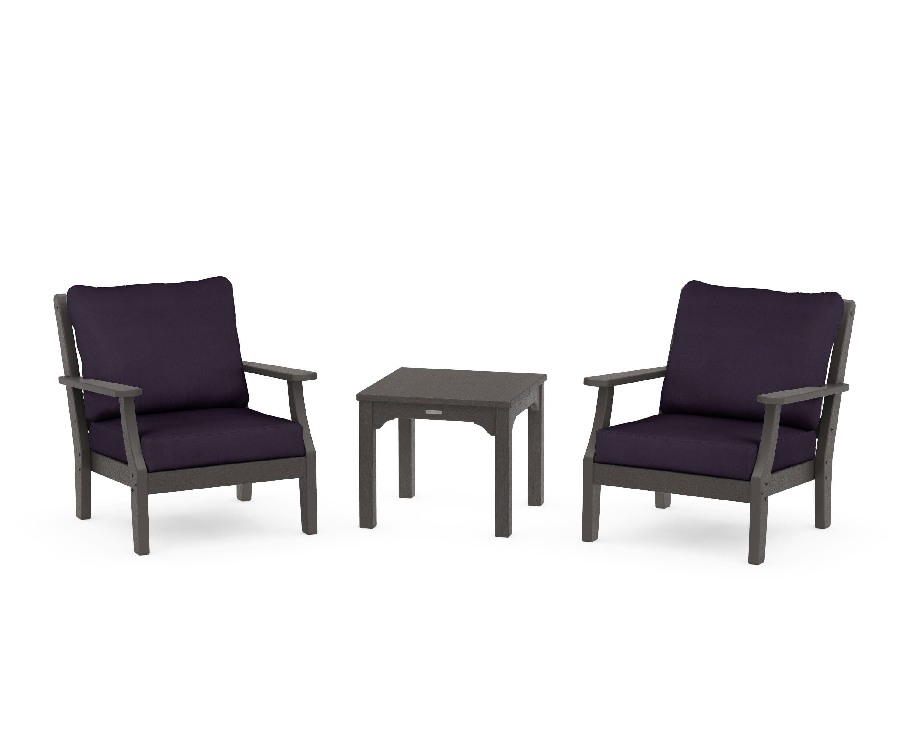 Chinoiserie 3-Piece Deep Seating Set in Vintage Coffee / Navy Linen
