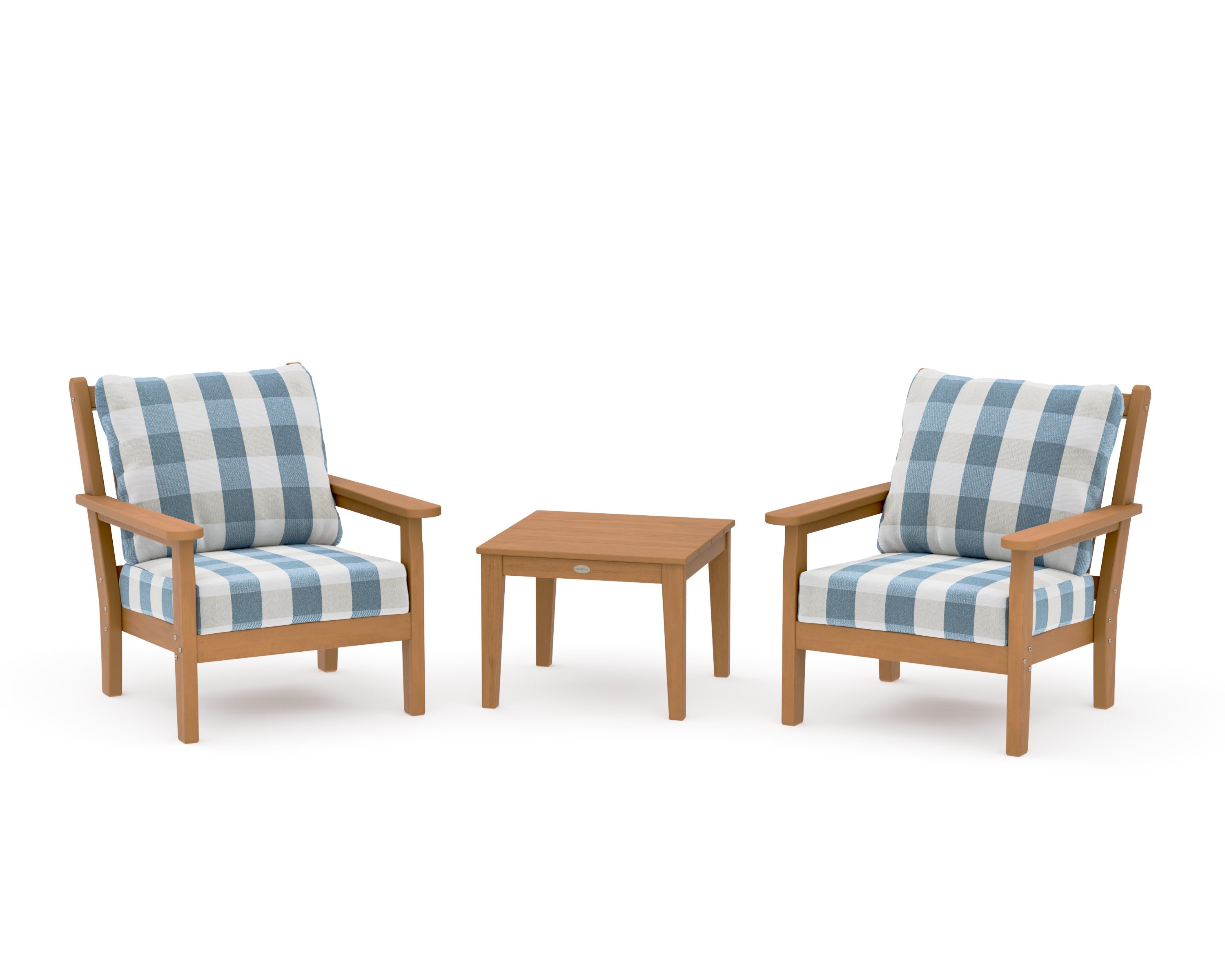 Chippendale 3-Piece Deep Seating Set in Natural / Buffalo Plaid Sky Blue
