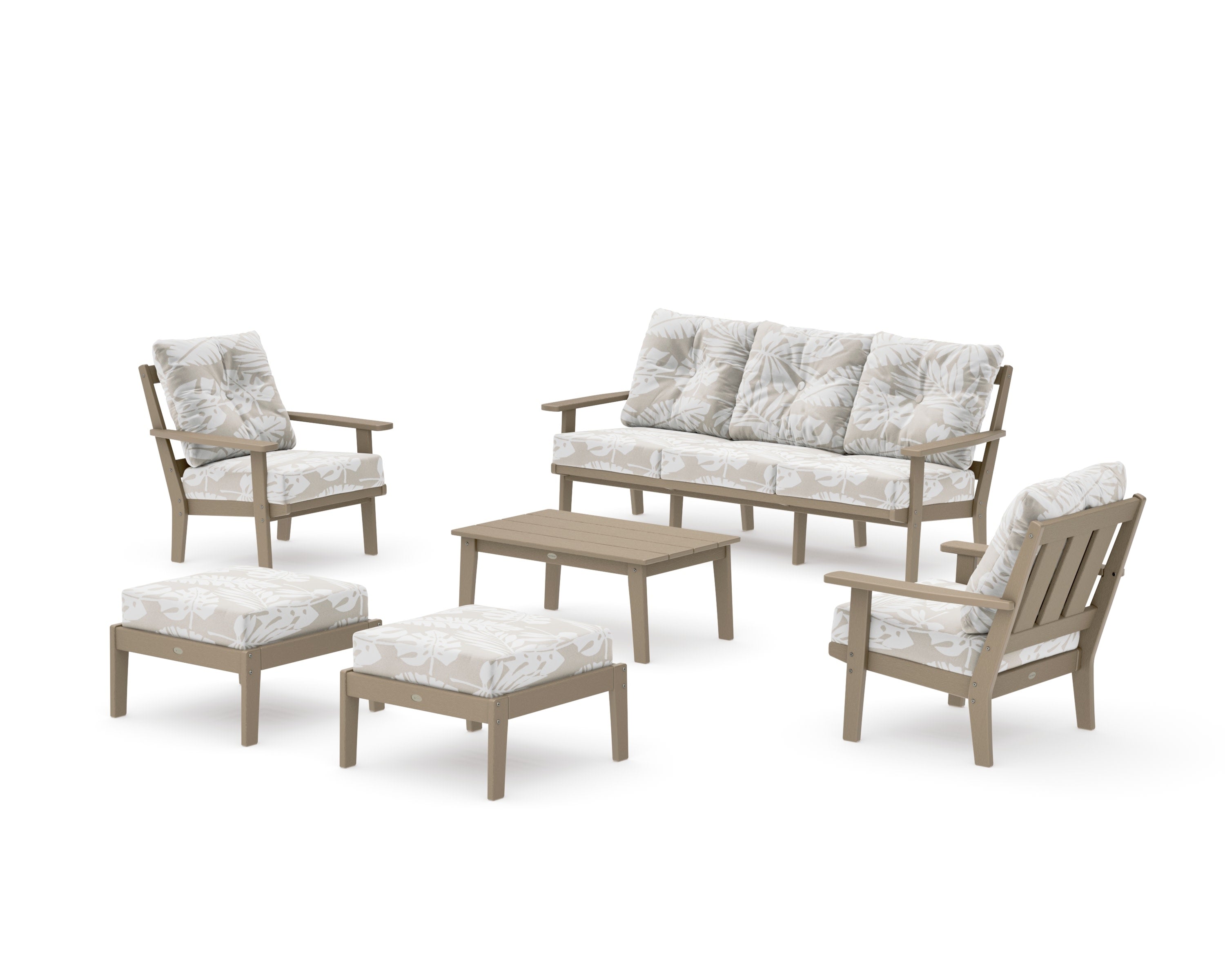 Oxford 6-Piece Lounge Sofa Set in Vintage Sahara / Leaf Dune Burlap